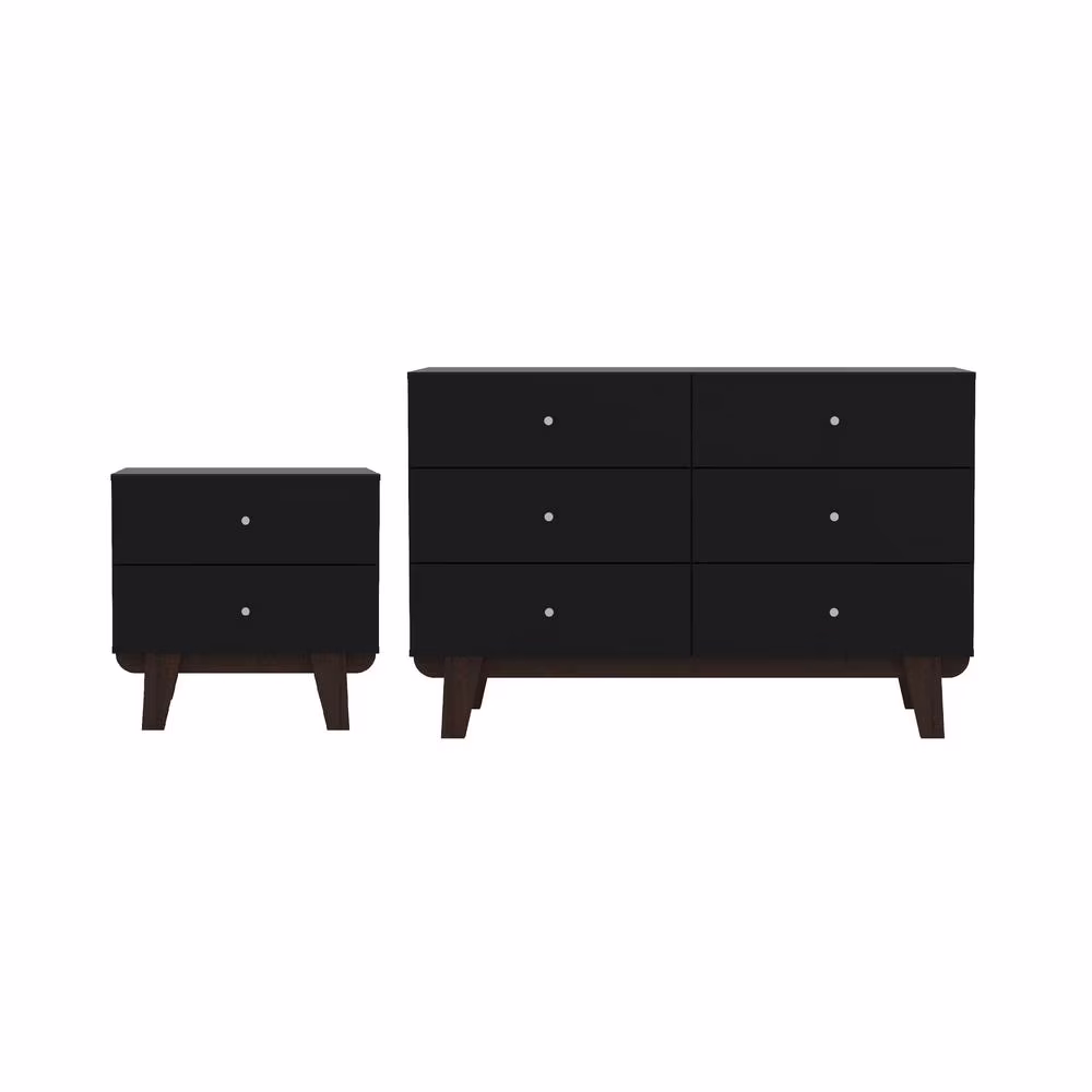 Hillsdale Living Essentials Hillsdale Kincaid Wood 6 Drawer Dresser and 2 Drawer Nightstand, Matte Black