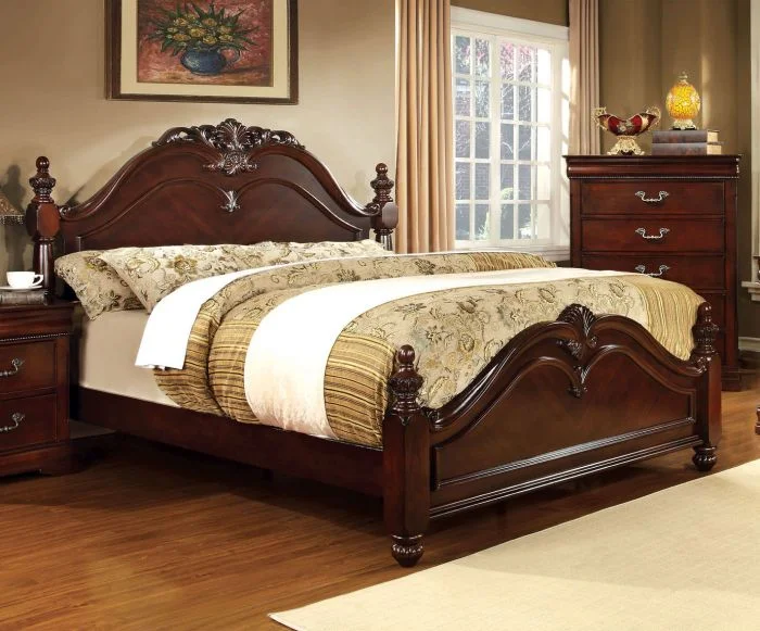 Traditional Stylish Cherry Color Queen Size Bed Low Post bedframe