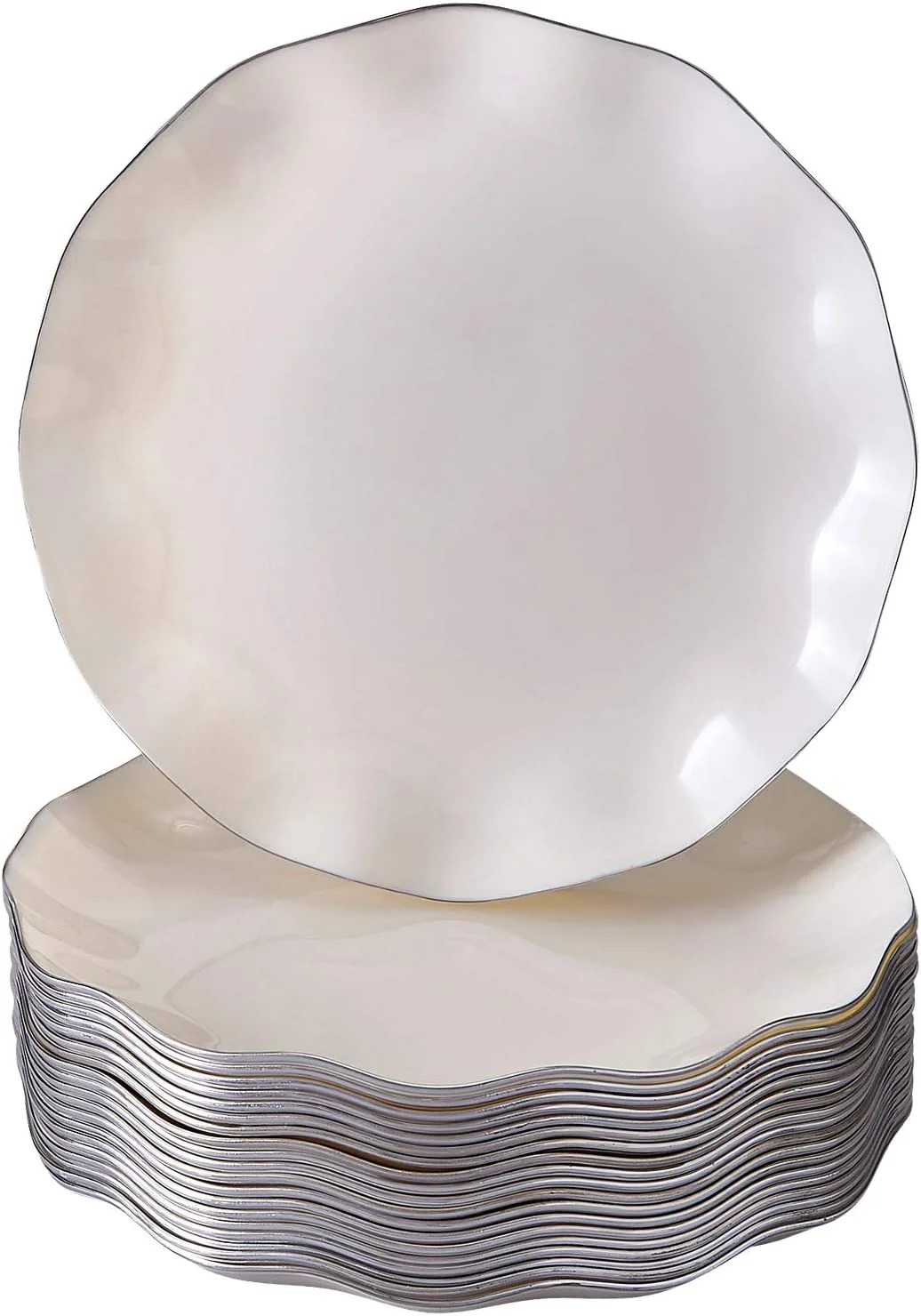 DISPOSABLE DESSERT PLATES | 10 pc | Heavy Duty Plastic Dishes | Elegant Fine China Look | Veil - Ivory (6”)