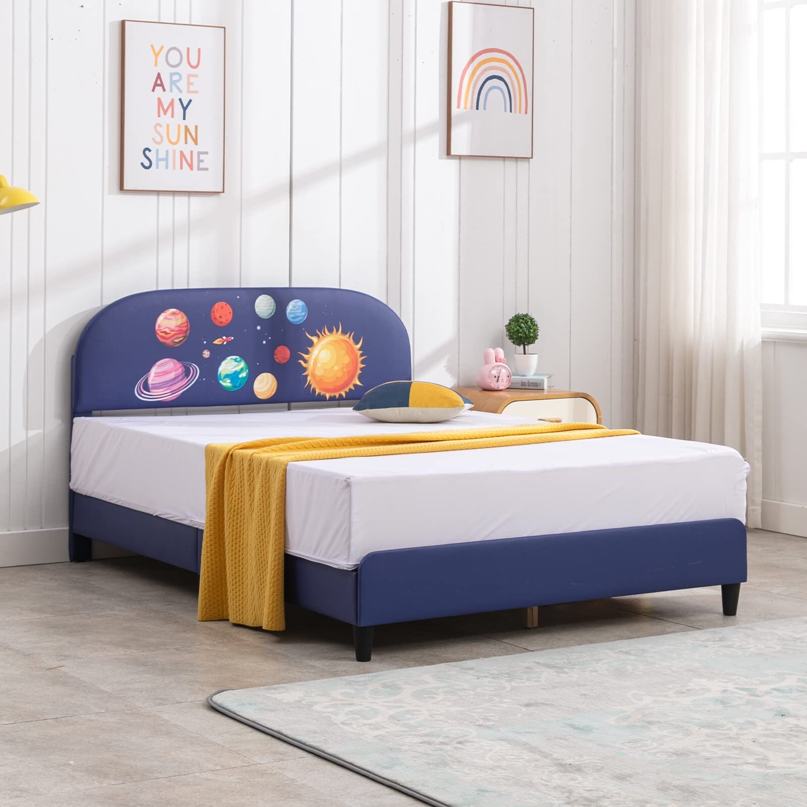 Mixoy Toddler Bed Frame with Headboard |Durable Bed Frames for Kids | Rainbow Pattern | Kids Furniture for Bedroom Space - Twin