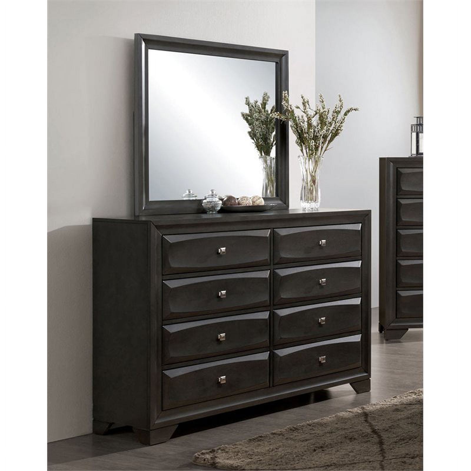 Bowery Hill 2-Piece Transitional Wood Dresser and Mirror in Gray