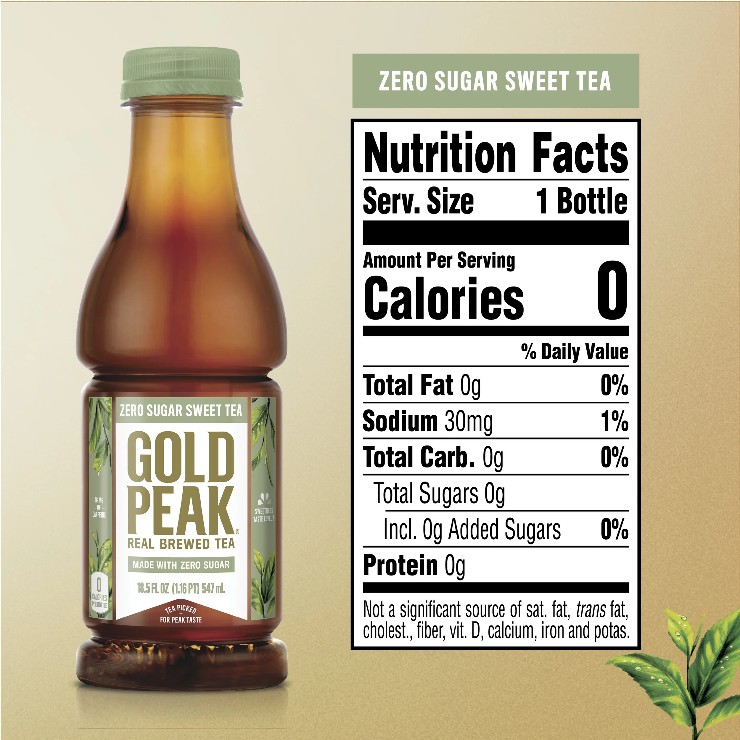 Gold Peak Zero Sugar Sweet Tea Bottles, 16.9 fl oz, 18 Pack