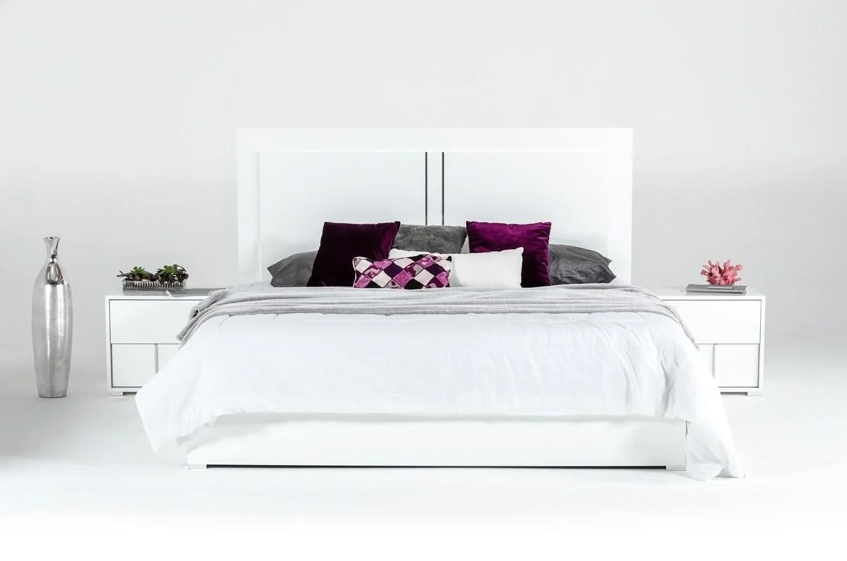Modern White Gloss Finish Queen Platform Bed Made In Italy VIG Modrest Nicla