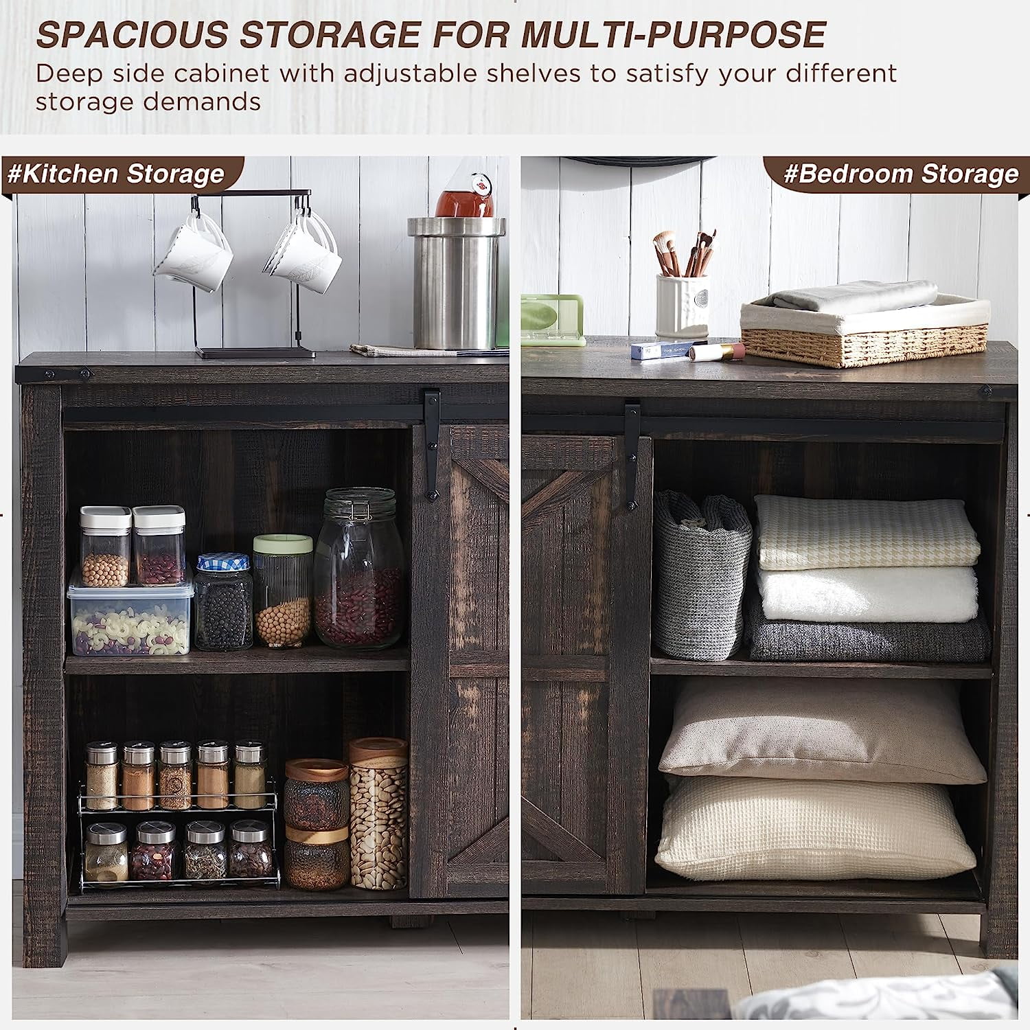 OKD Dresser Chest, Farmhouse Modern Chest Organizer TV Stand with 4 Drawers for Bedroom, Dark Rustic Oak Finish