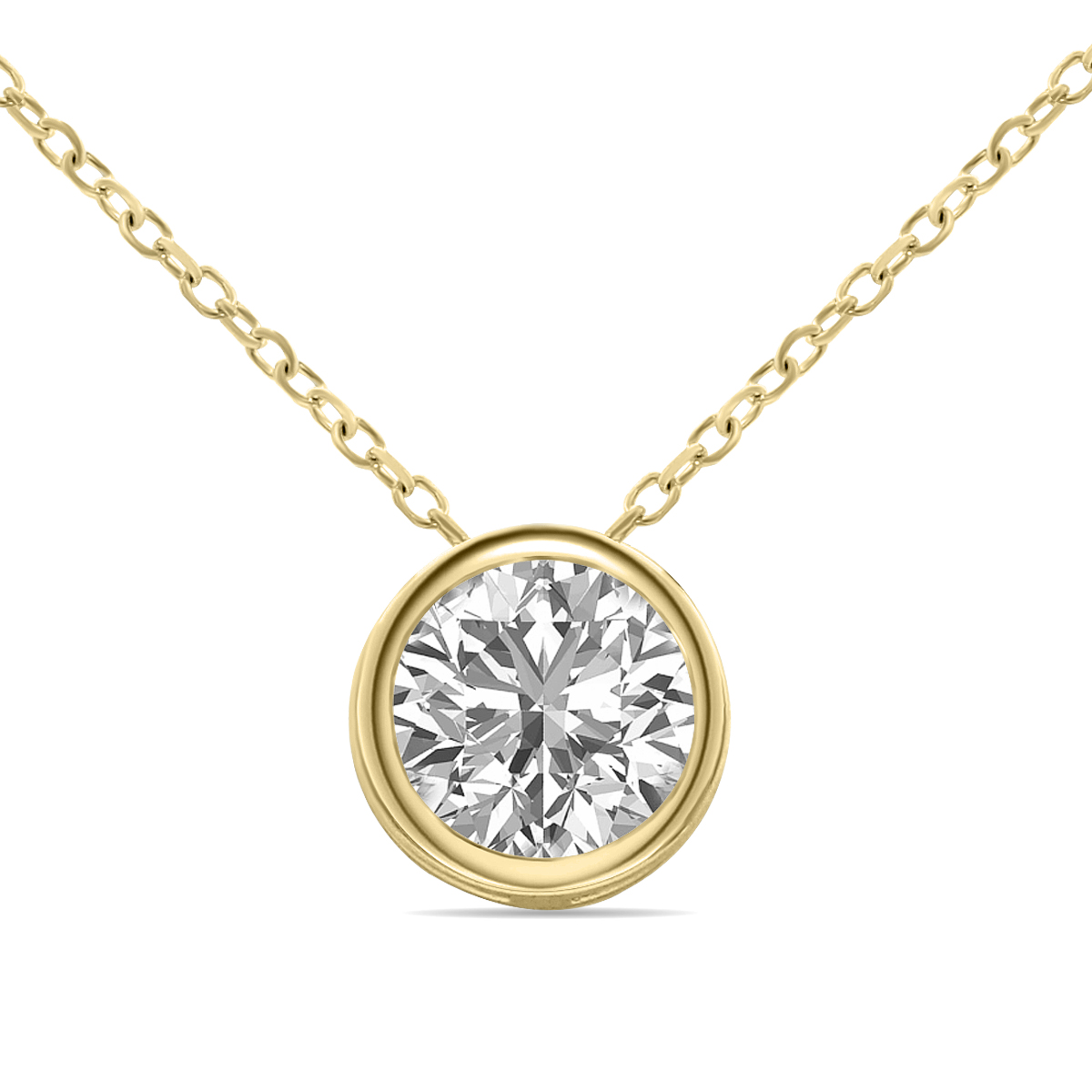 SZUL Women's Lab Grown 3/4 Carat Round Solitaire Diamond Bezel Set Pendant in 14K Yellow Gold (F-G Color, VVS1-VVS2 Clarity)