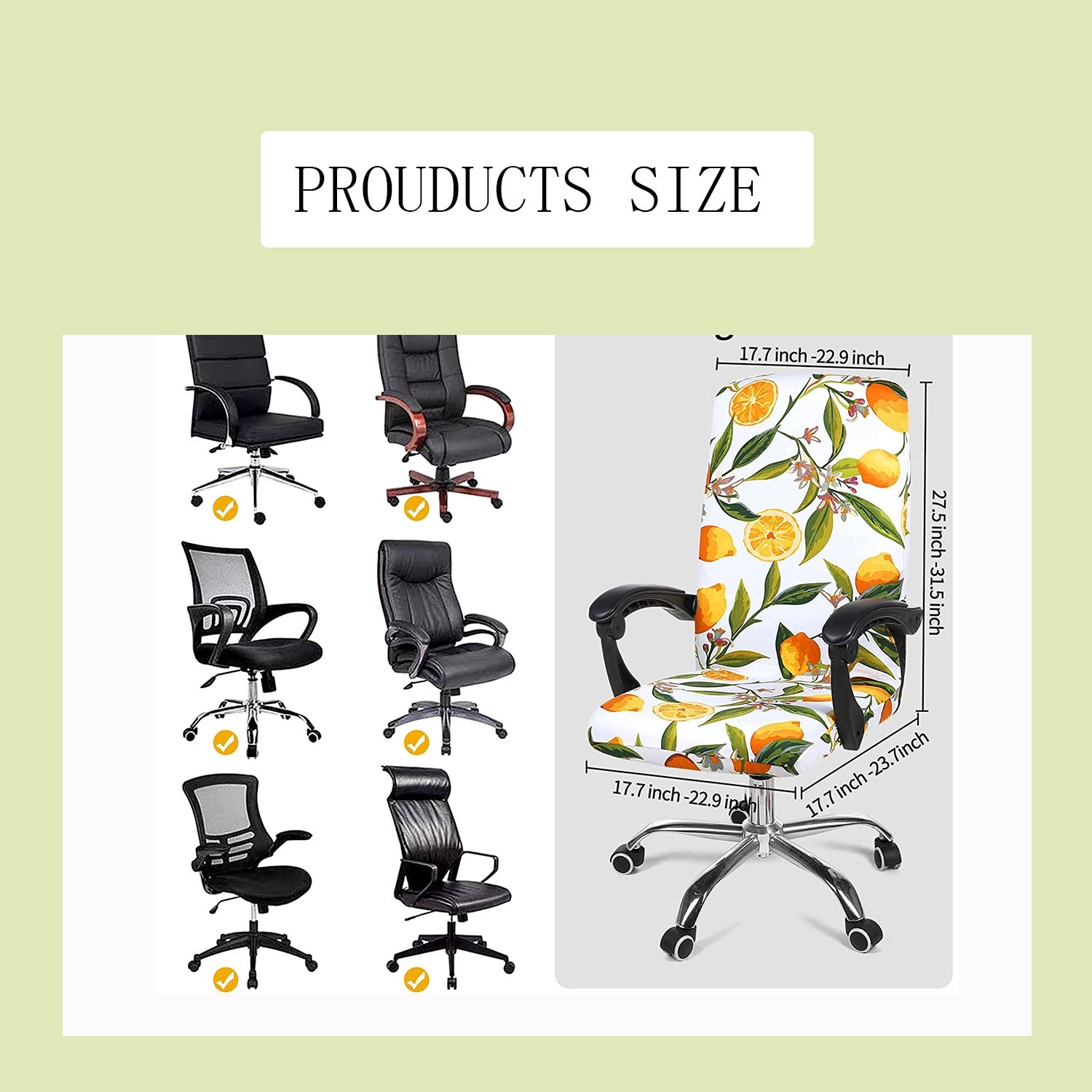 ?Stretch Printed Computer Office Chair Covers, Soft Fit Universal Desk Rotating Chair Slipcovers, Removable Washable Anti-Dust Spandex Chair Protector Cover with Zipper?