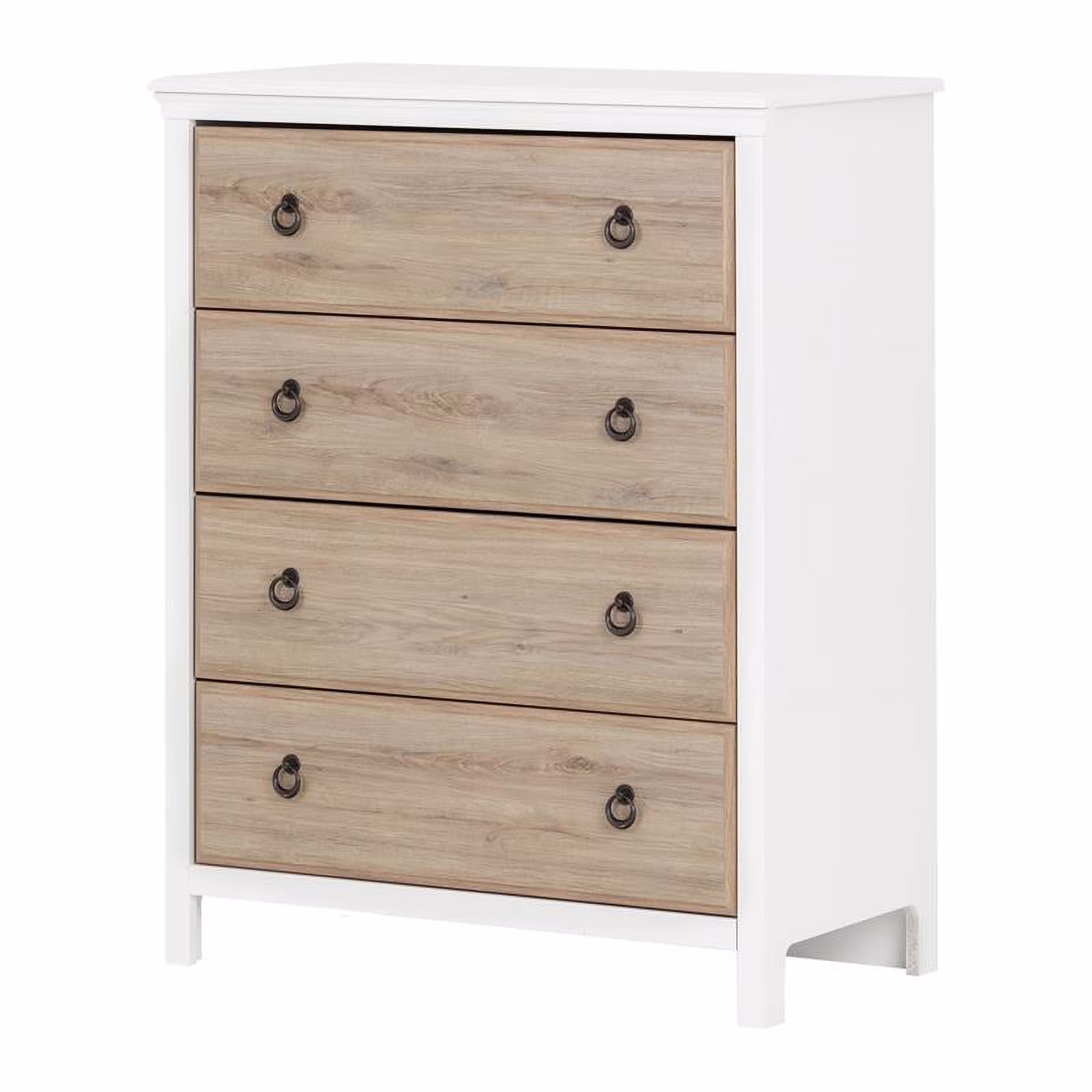 Pemberly Row Traditional Wood 4-Drawer Chest in Pure White and Rustic Oak