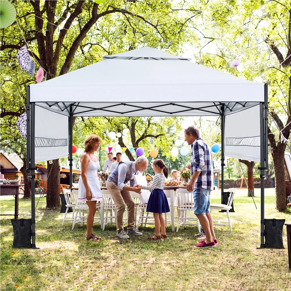 Topeakmart 17x10ft 2-tiered Pop-up Gazebo Canopy with Tilt Angle-adjustable Double Awnings, White