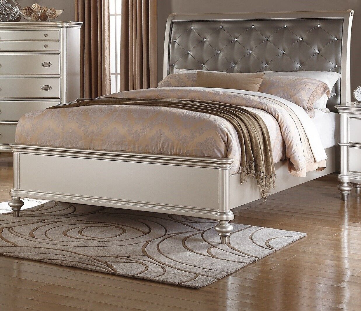 Traditional Look 1pc Eastern King Size Bed Faux Leather Tufted Headboard Silver Finish Bedroom Furniture unique Legs
