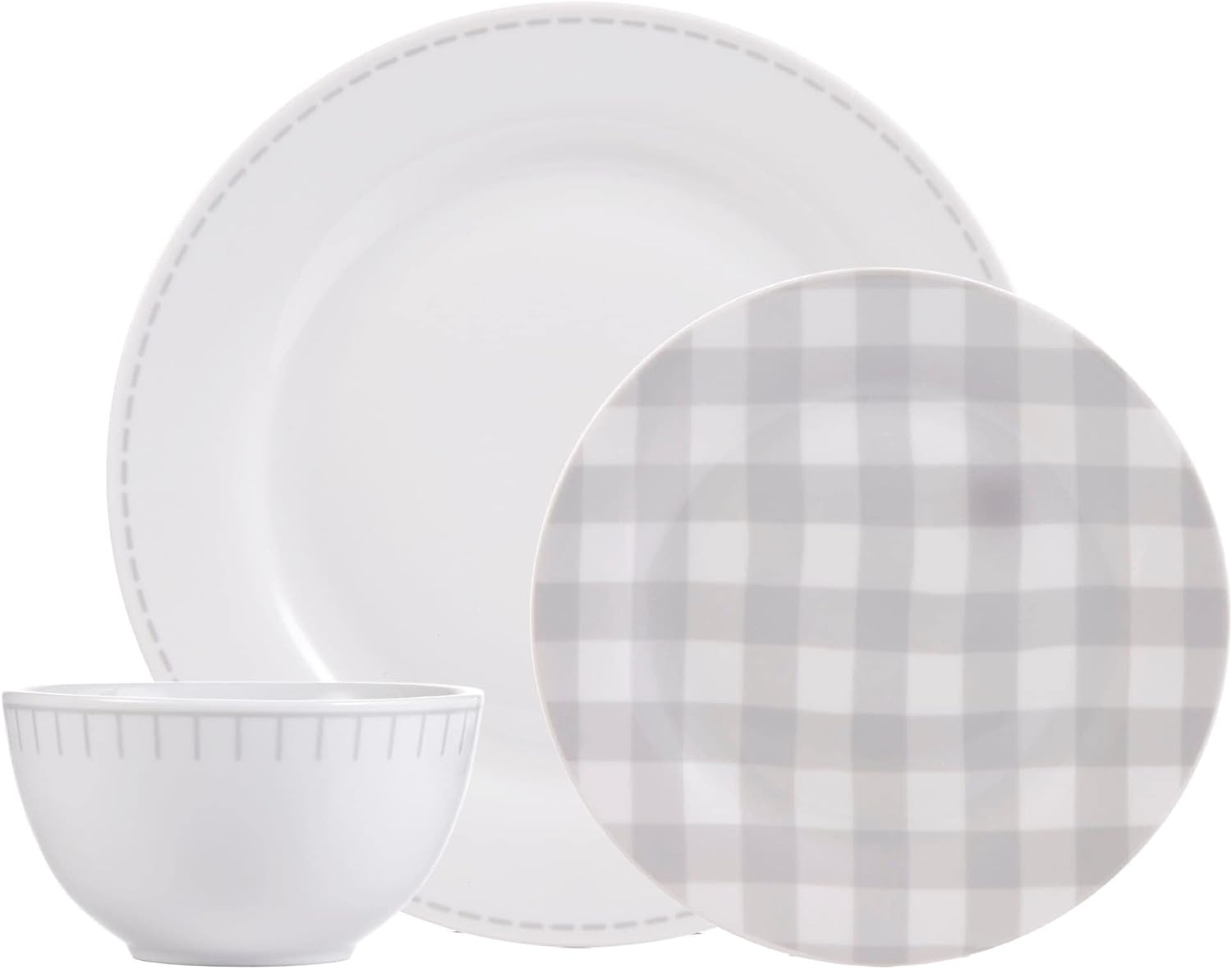 Rustic ttage Grey, Winter Frost White 12 Piece Dinnerware Set, Service For 4, Fiesta Dinnerware, Plates And Bowls Sets, Home And Home Food Network , Porcelain Dinner Plates