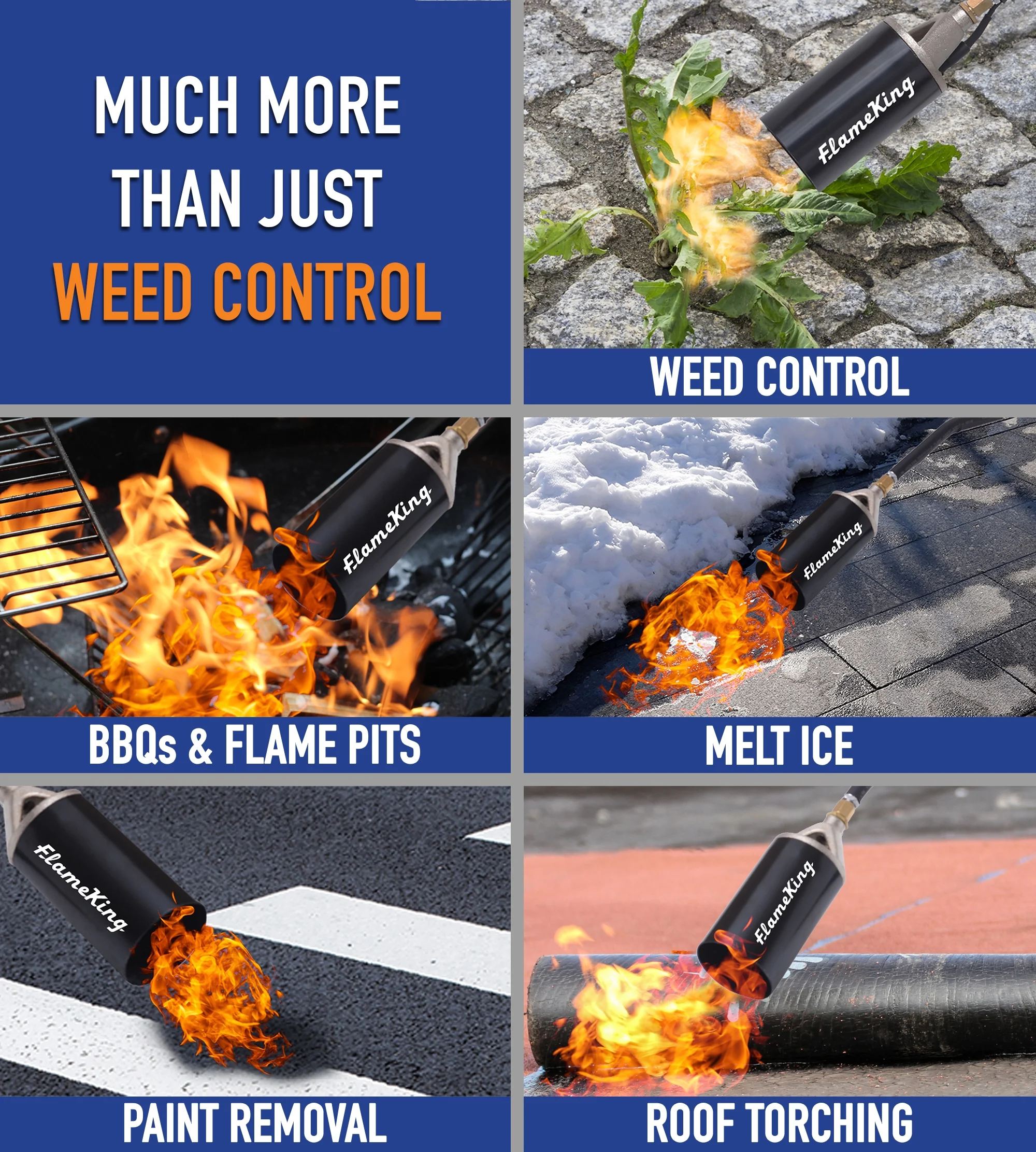 Flame King Propane Torch Heavy Duty Weed Burner 340,000 BTU with Piezo Igniter and 6-ft Hose Regulator Assembly