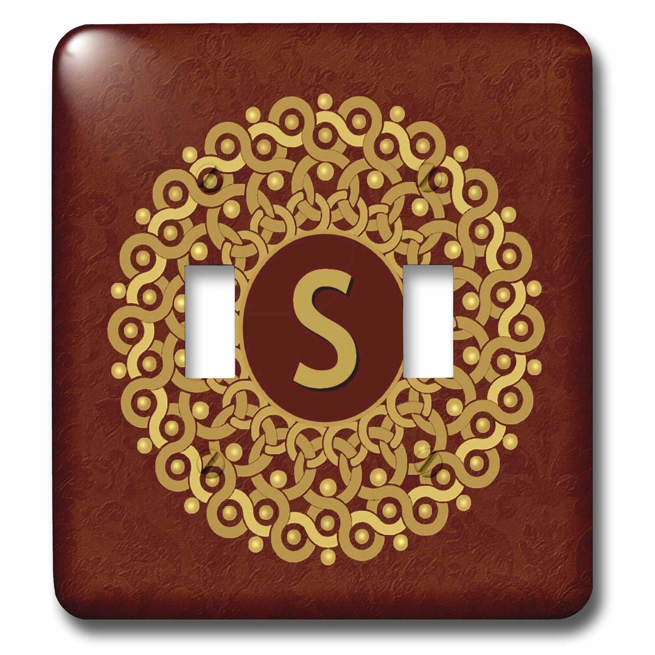 3dRose Monogram S tan and coffee mandala on warm chocolate muted grunge damask - Double Toggle Switch (lsp_32271_2)