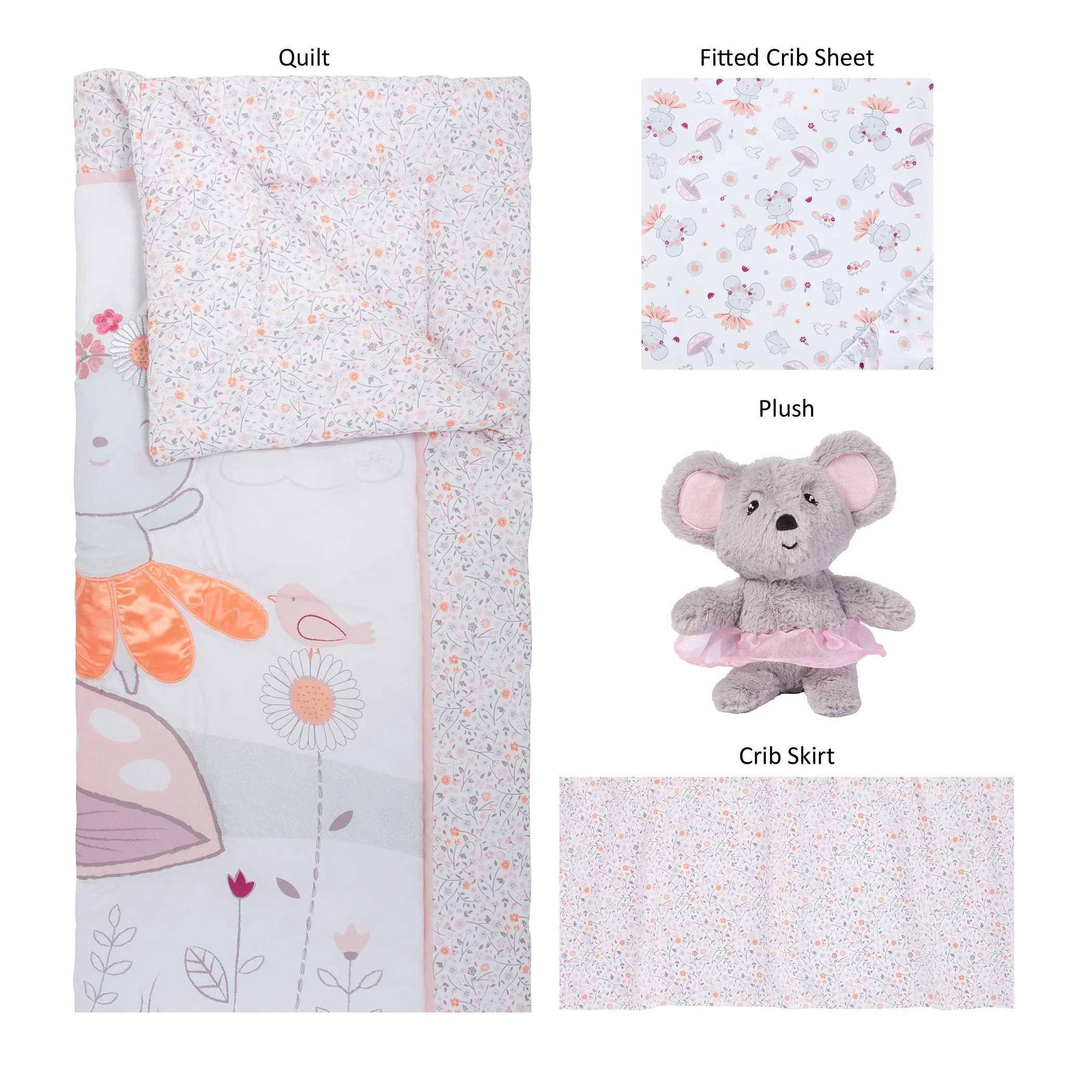 Sammy & Lou Dancing Mouse 4 Piece Crib Bedding Set, Multi-Color, Infant, Mouse Character