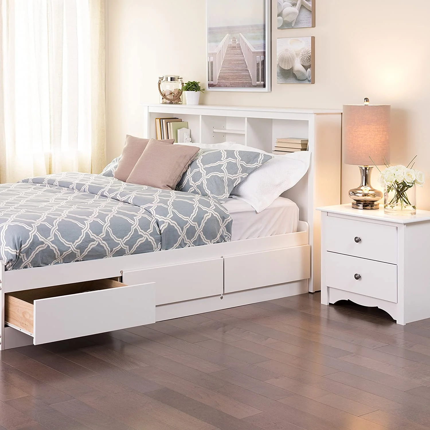 YGDU Stylish Full/Queen Headboard with 3 Compartments, Deep Bookcase Style Headboard for Full/Queen Size Beds 11