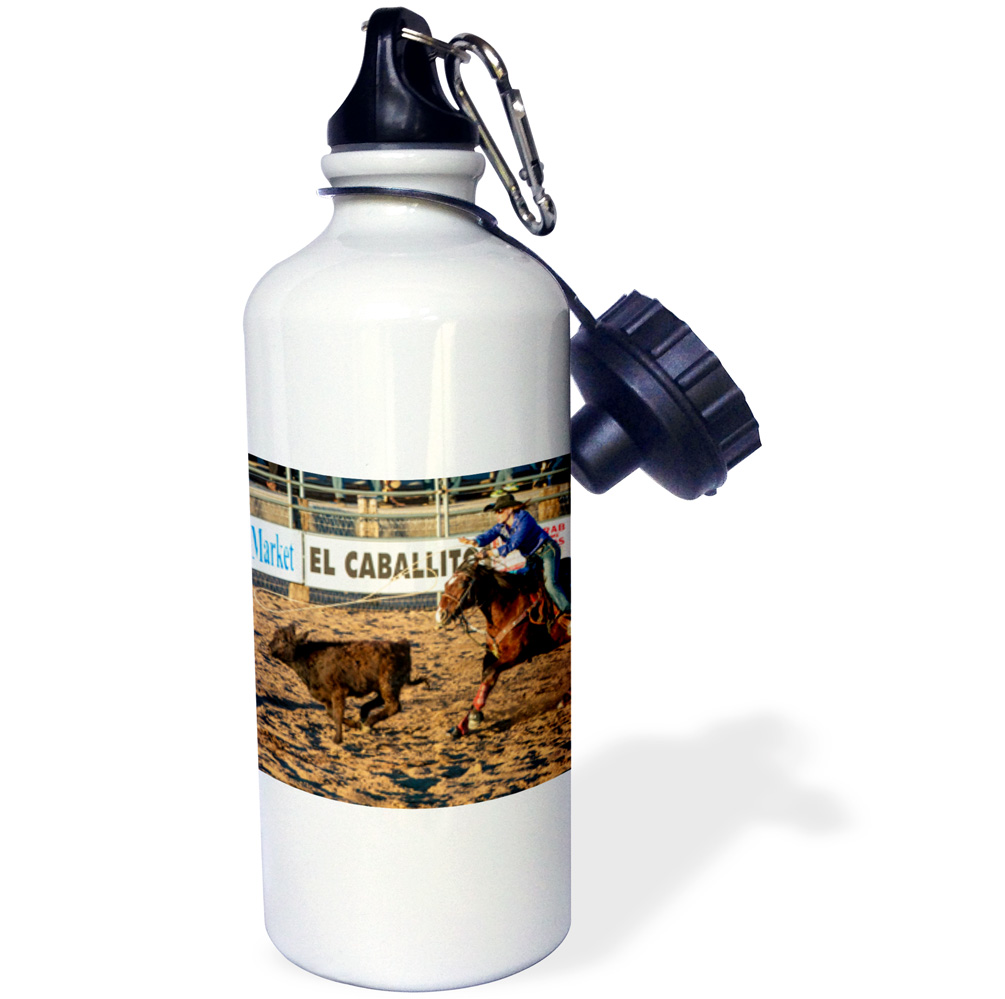 3dRose Arizona, Buckeye, Hellzapoppin Arena. Cowgirl roping calf at rodeo. - Water Bottle, 21-ounce