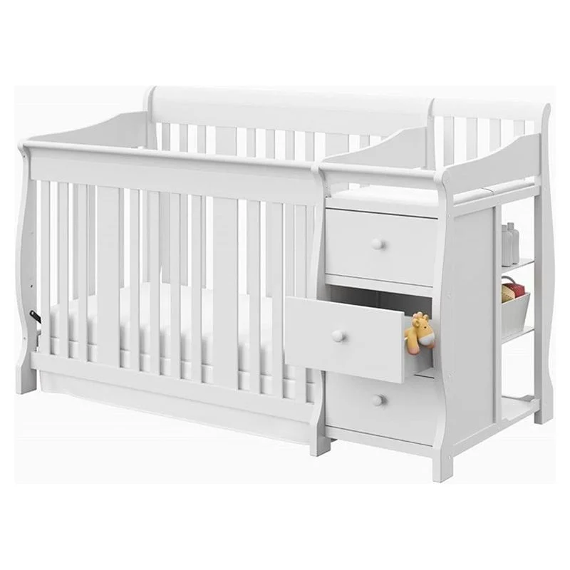Baby Crib with Changing Table and 6 Drawer Double Dresser Set in Pure White