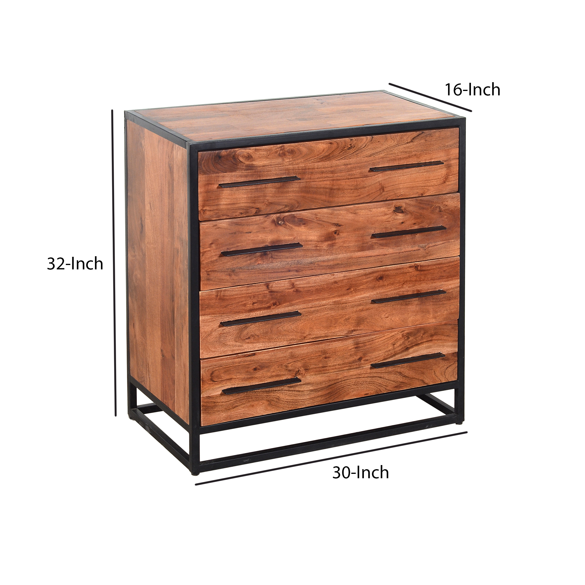LANTRO JS Handmade Dresser with Grain Details and 4 Drawers, Brown and Black