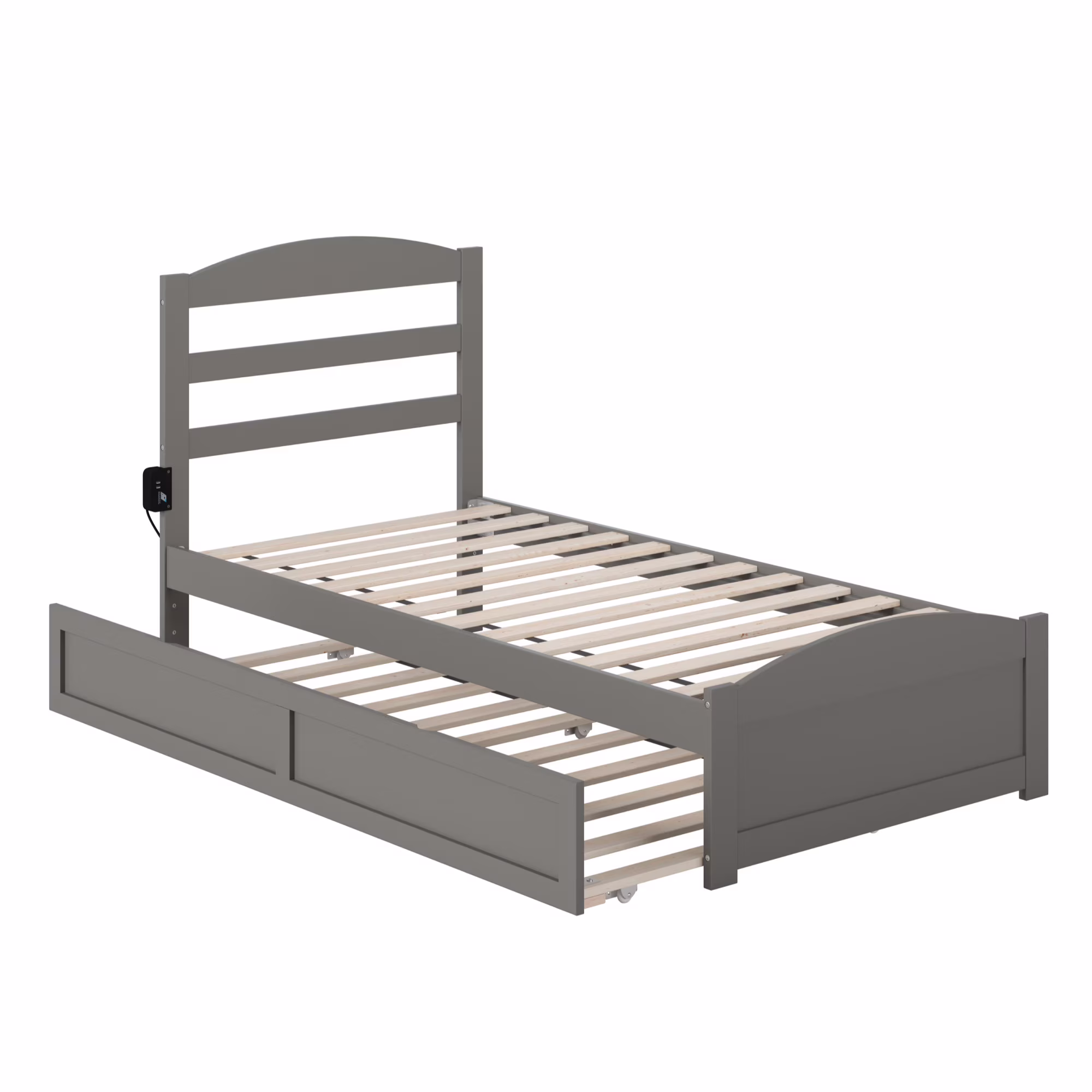 AFI Warren Solid Wood Twin Bed w/ Footboard & Twin Trundle in Gray