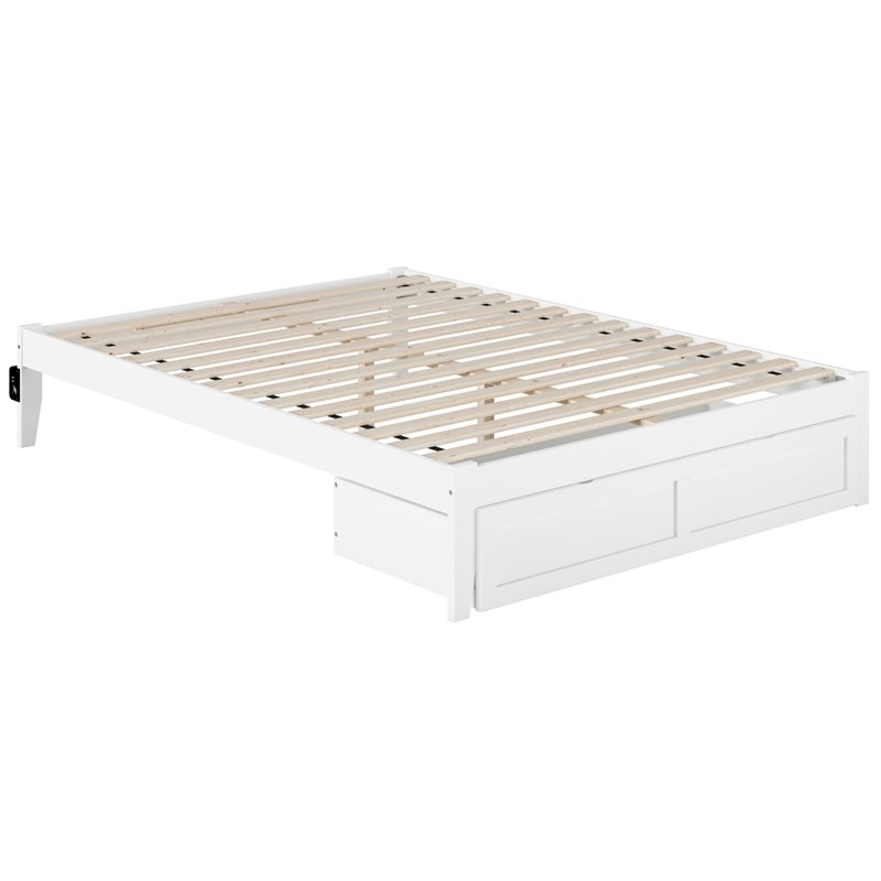 Bowery Hill Modern Solid Wood Queen Bed with Foot Drawer in White