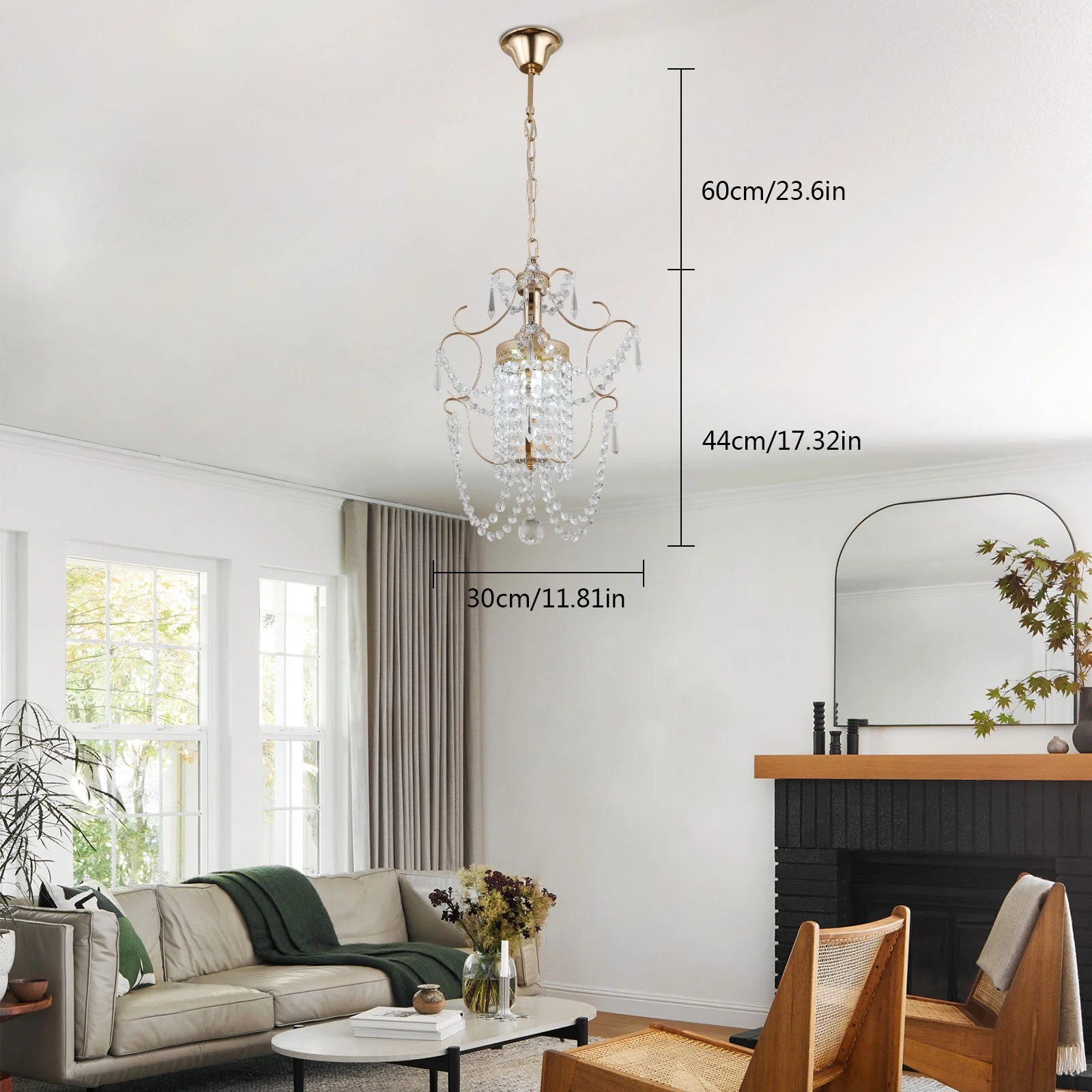 Loyalheartdy Crystal Chandelier, 1-Light Modern Elegant Metal Crystal  Ceiling Light Fixture Adjustable Height Hanging Lamp