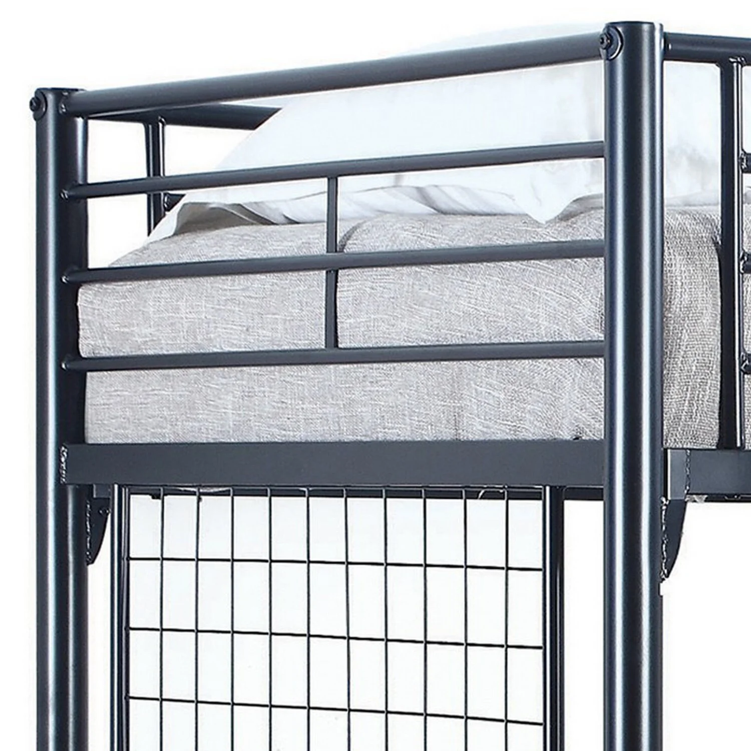 Benjara BM302802 Futon Frame Metal Twin Size Loft Bed with Workstation& Desk Chair, Black & White