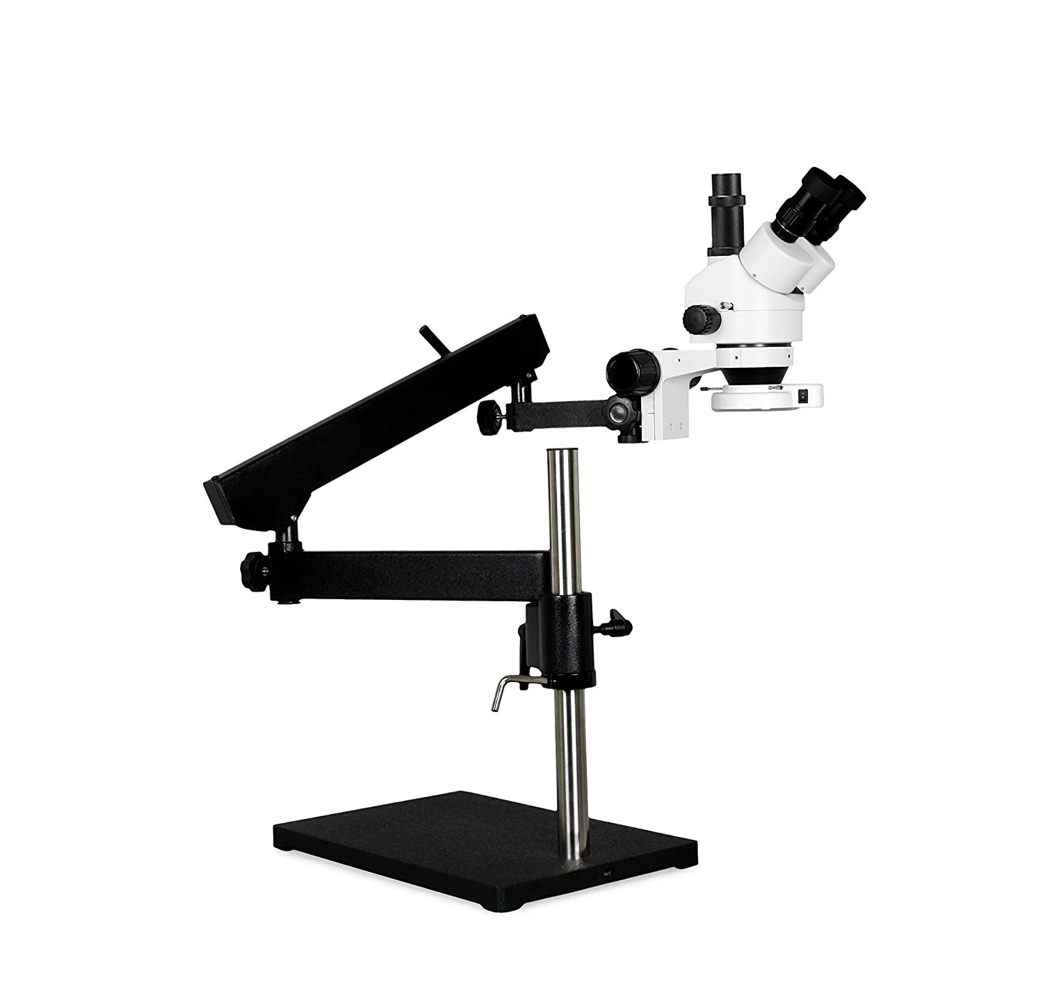 Vision Scientific Trinocular Zoom Stereo Microscope, 10x WF Eyepiece, 0.7x-4.5x Zoom Range, 7x-45x Magnification Range, 144-LED Ring Light