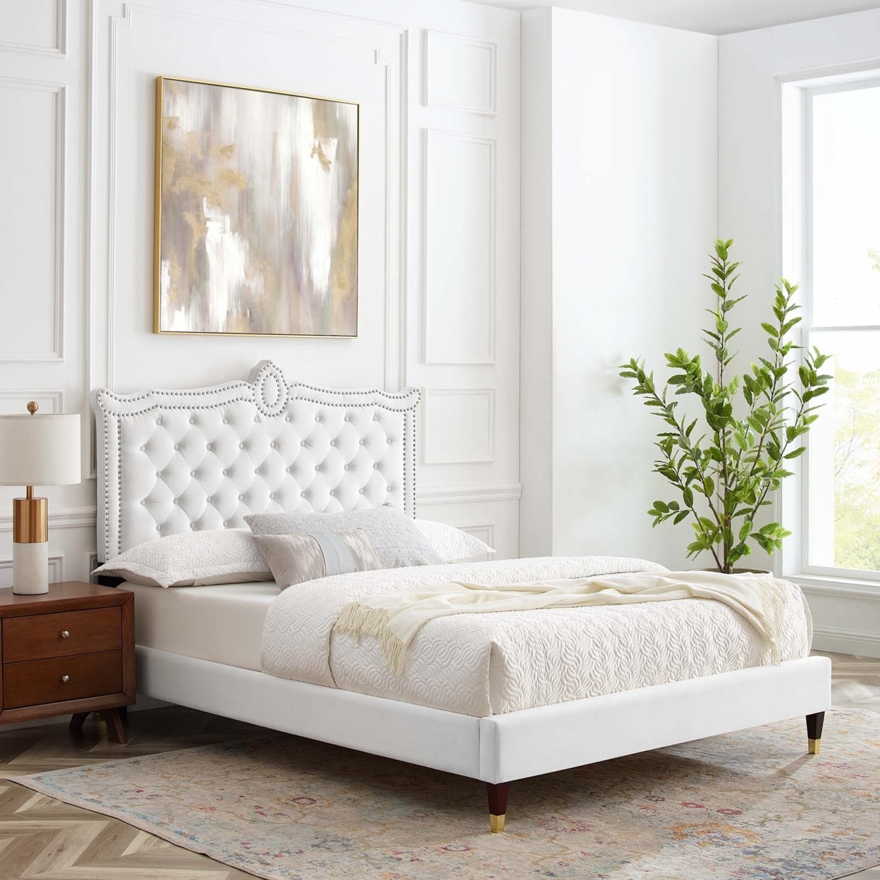 Modway Clara Performance Velvet Queen Platform Bed in White