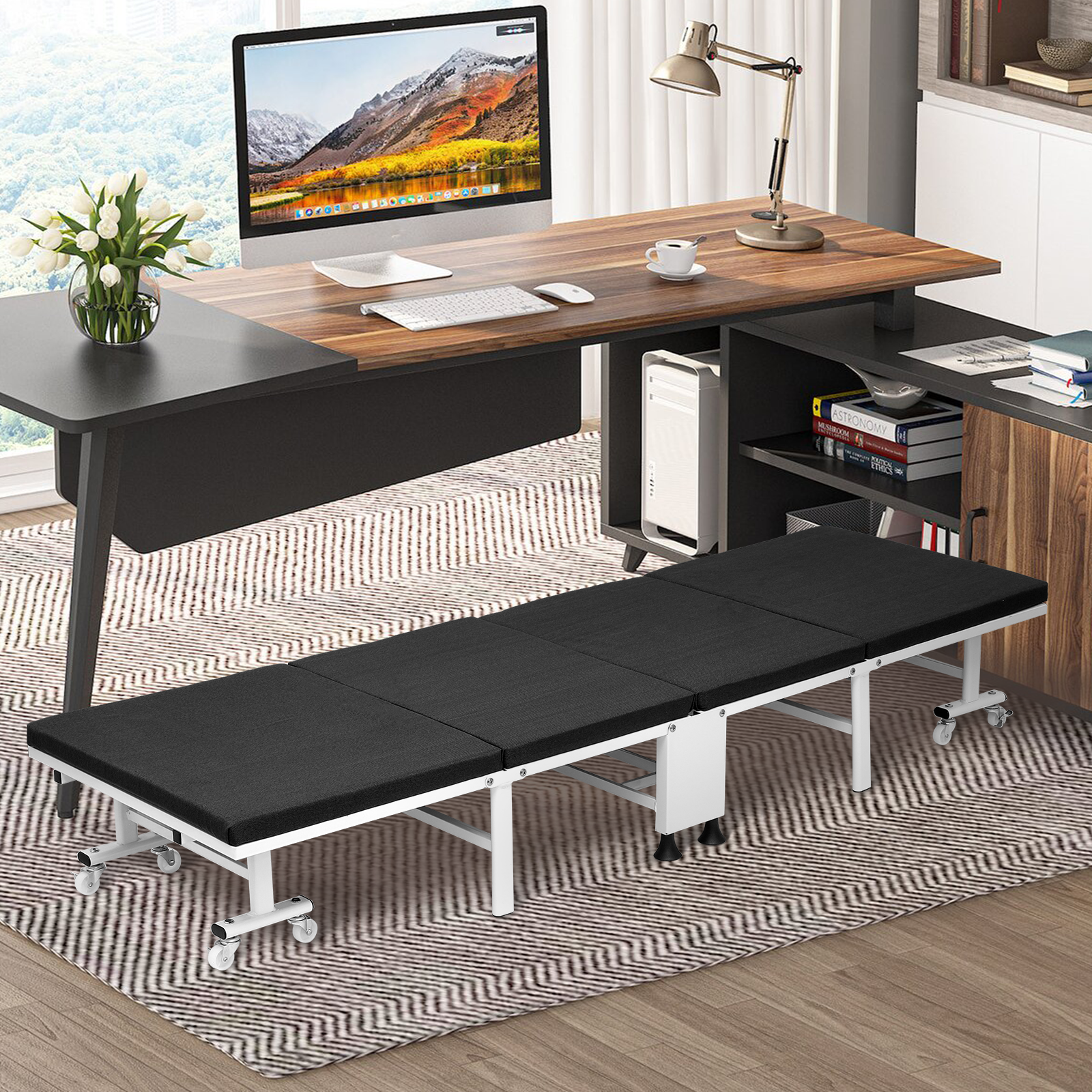 Magshion Folding Bed for Adults, Portable Rollaway Guest Bed Sleeping Cot with Mattress, Outdoor Camping Cot with Protective Cover, Black