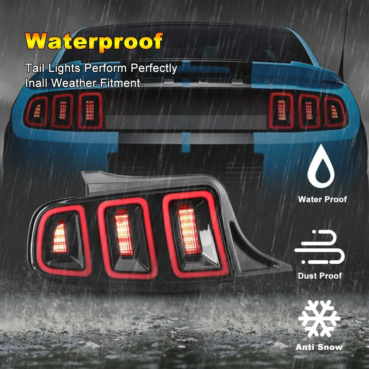 LED Tail Lights Assembly Compatible with 2010-2014 Ford Mustang,Rear Brake Lamp Taillights Replacement Super Brightness 1 Pair(Smoke Lens)