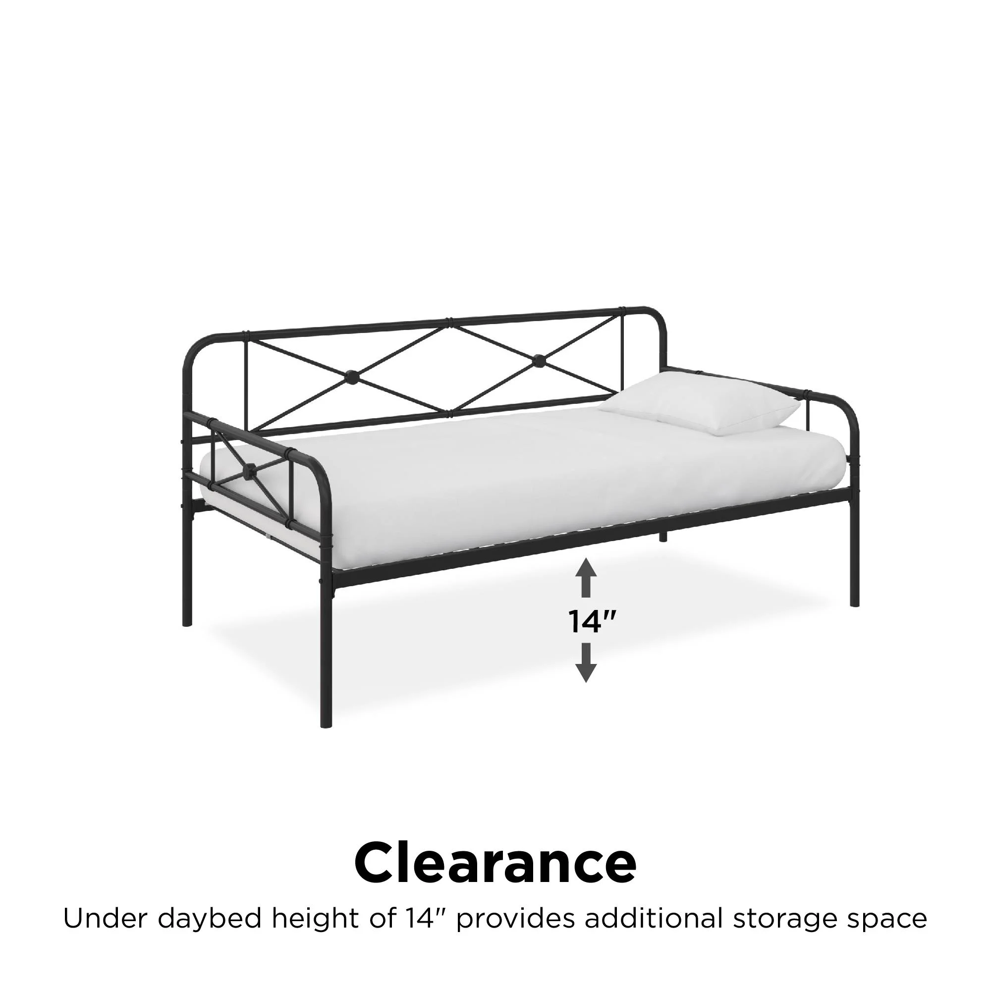 RealRooms Allysa Metal Daybed, Strong Steel Slats and Frame, Twin, Black