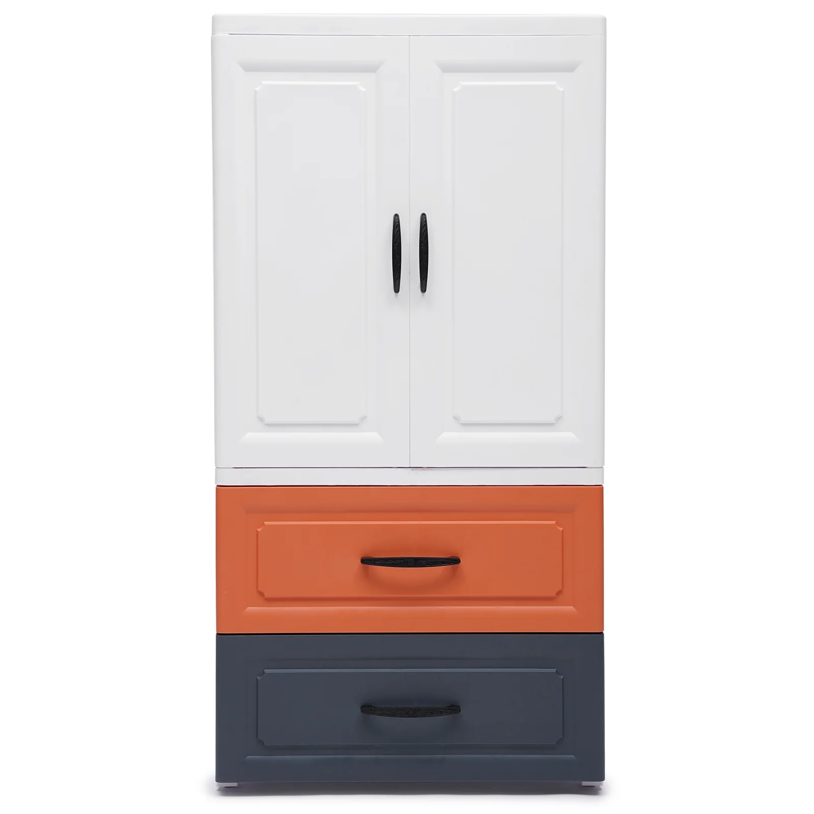 Oukaning Storage Cabinets With Doors and Shelves Bedroom Drawers Cabinet with Wheels PP Plastic Dresser Organizer for Living Room