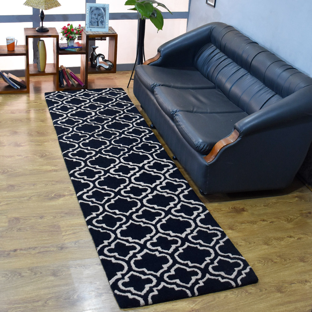 Rugsotic Carpets Hand Tufted, Geometric Wool Runner Area Rug, Black,White, 2'6