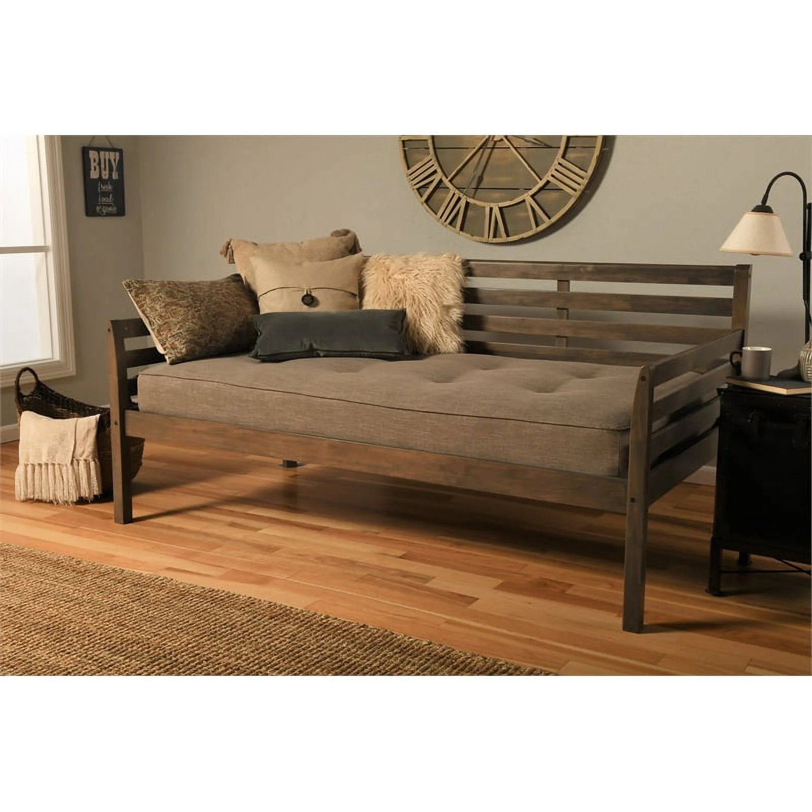 Home Square 3-Piece Set with 2 Fabric Daybed Mattresses and Wood Daybed