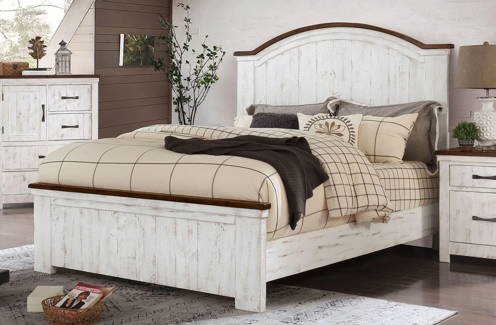 Distressed White & Walnut Solid Wood CAL Bedroom Set 5pcs FOA CM7962 Alyson