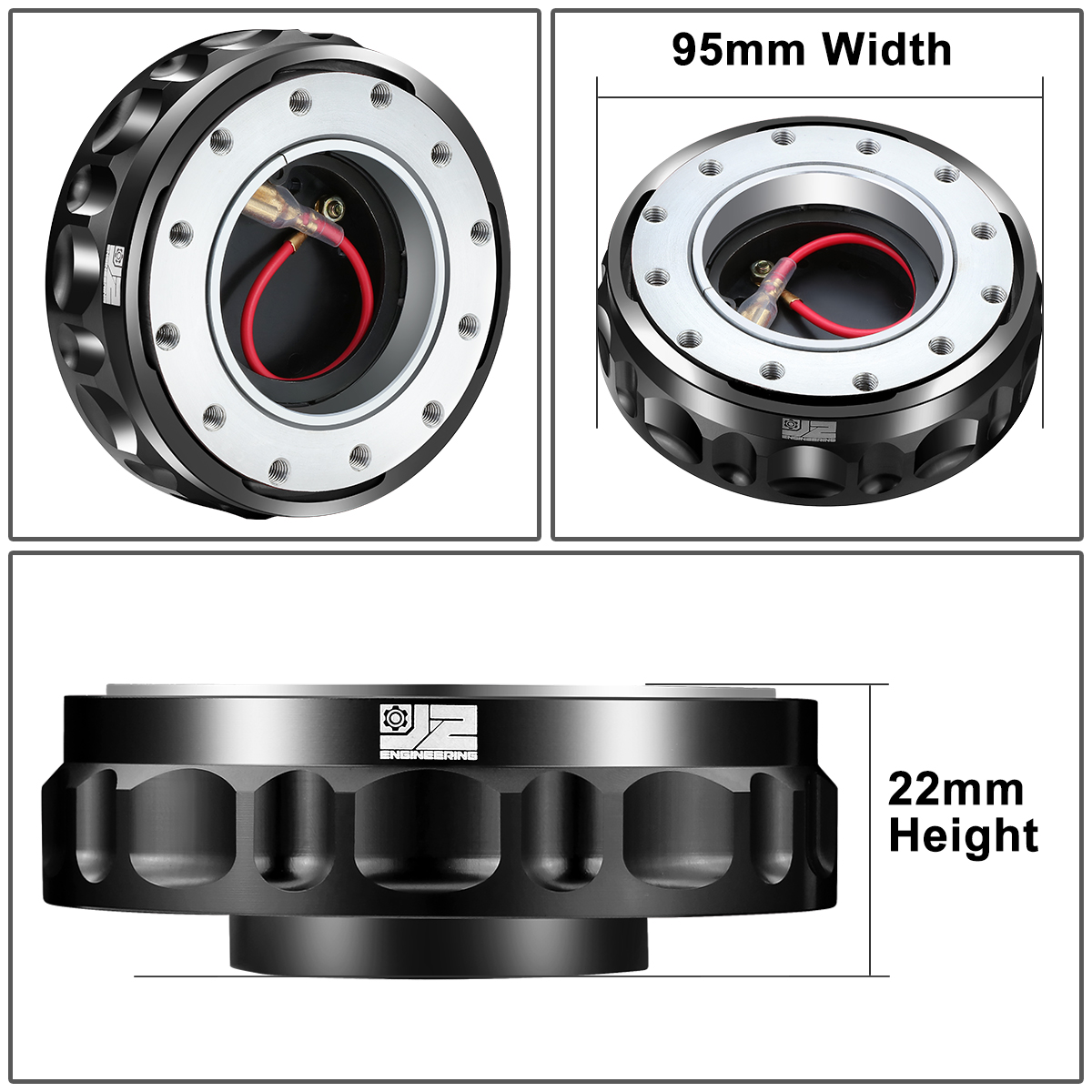 J2 Engineering J2-QR-ZTL-9070-BK Universal Fits 6 Bolt 70 / 74mm Steering Wheel Quick Release Hubs Adapter Black
