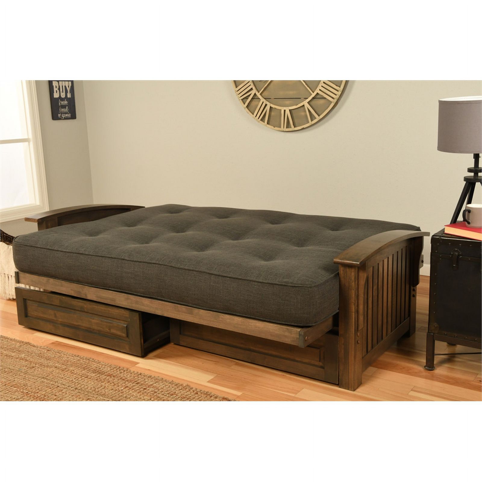 Kodiak Furniture Washington Futon in Walnut w/ Drawers and Cocoa Brown Mattress