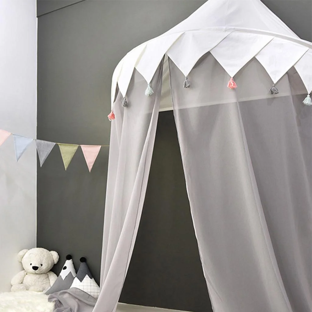 Bed Canopy Princess Net Baby Toddler Bedroom Decor - Gray Small