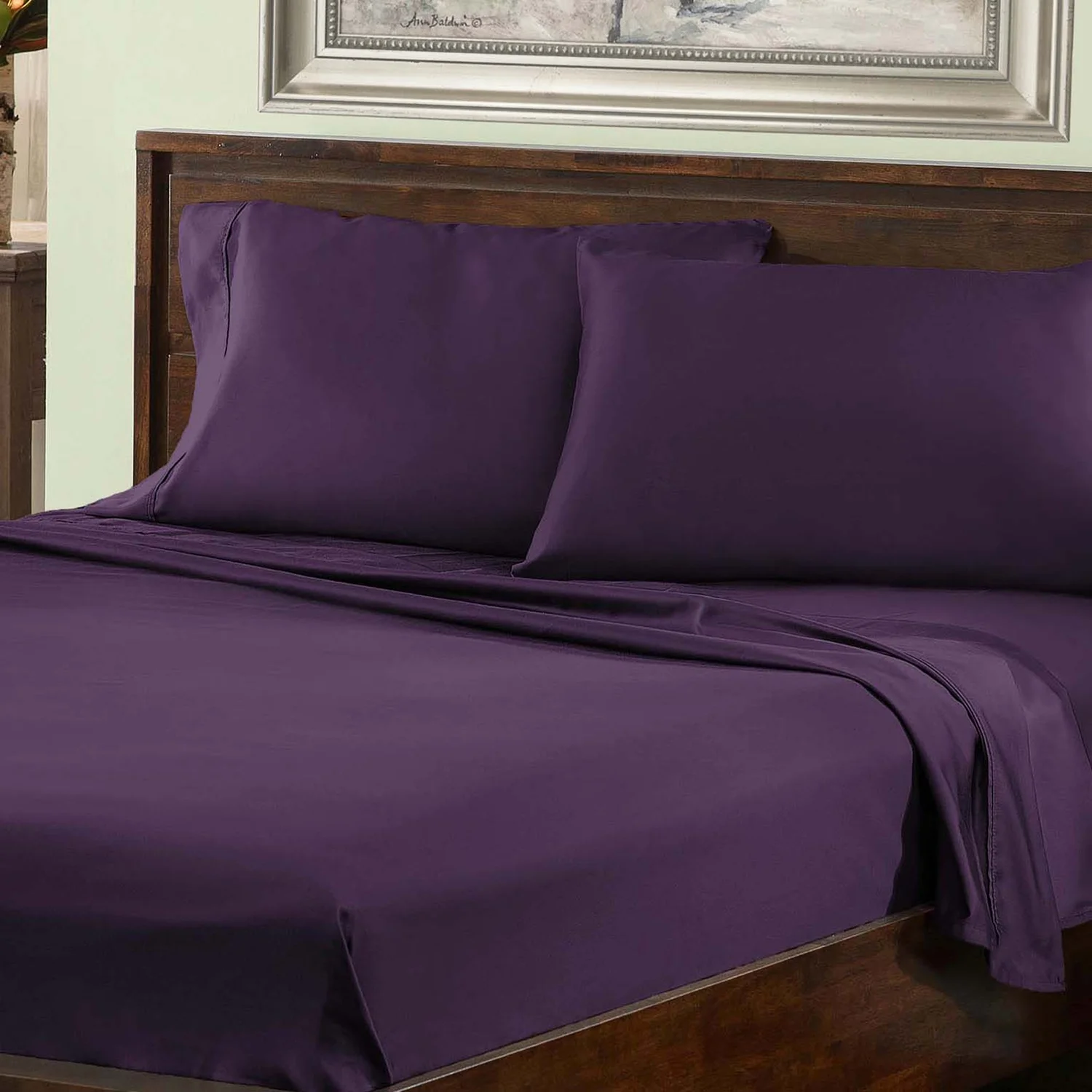 Superior 4-Piece Luxury Cotton Blend Sheet Set, Split King, Plum