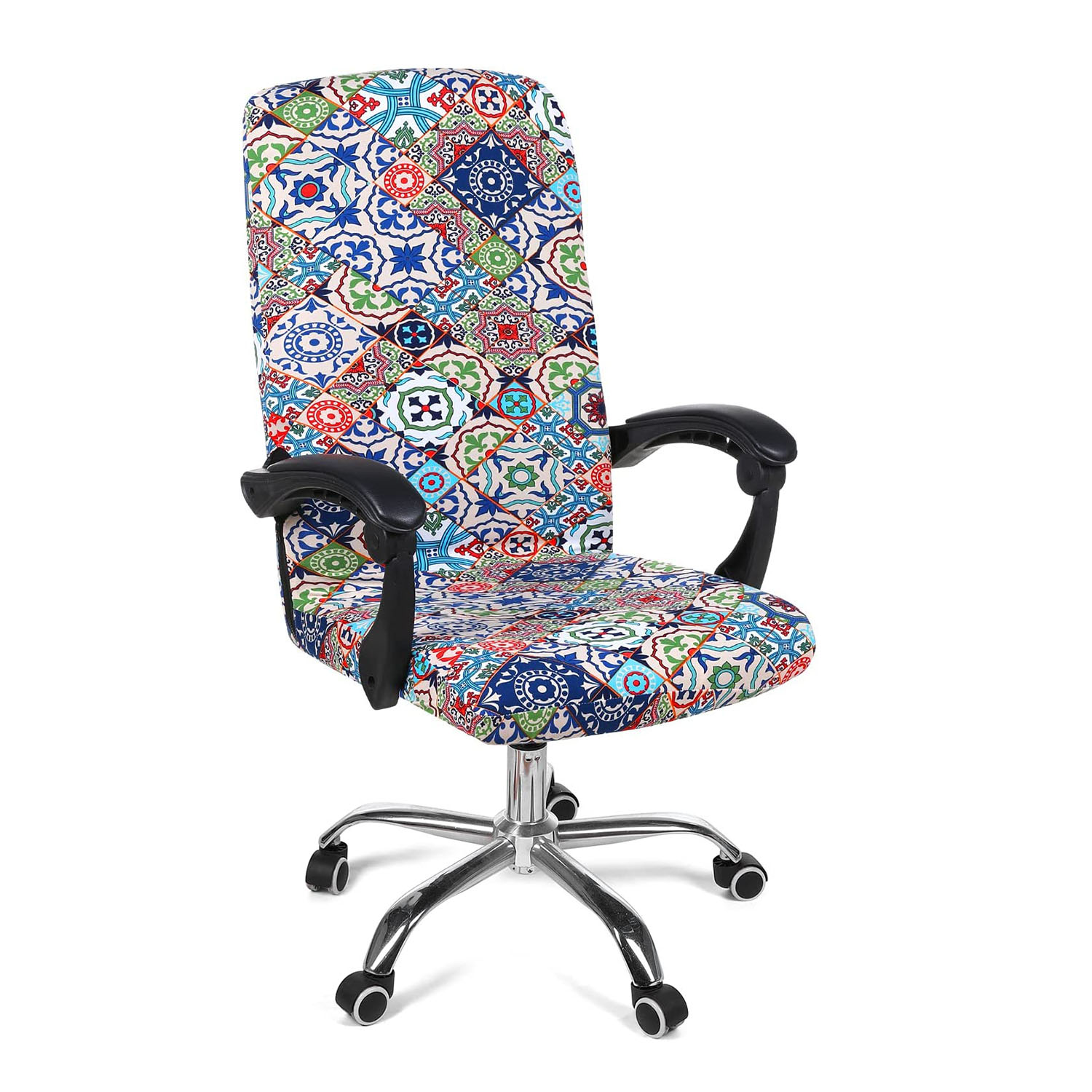 Stretch Printed Computer Office Chair Covers, Soft Fit Universal Desk Rotating Chair Slipcovers, Removable Washable Anti-Dust Spandex Chair Protector Cover with Zipper