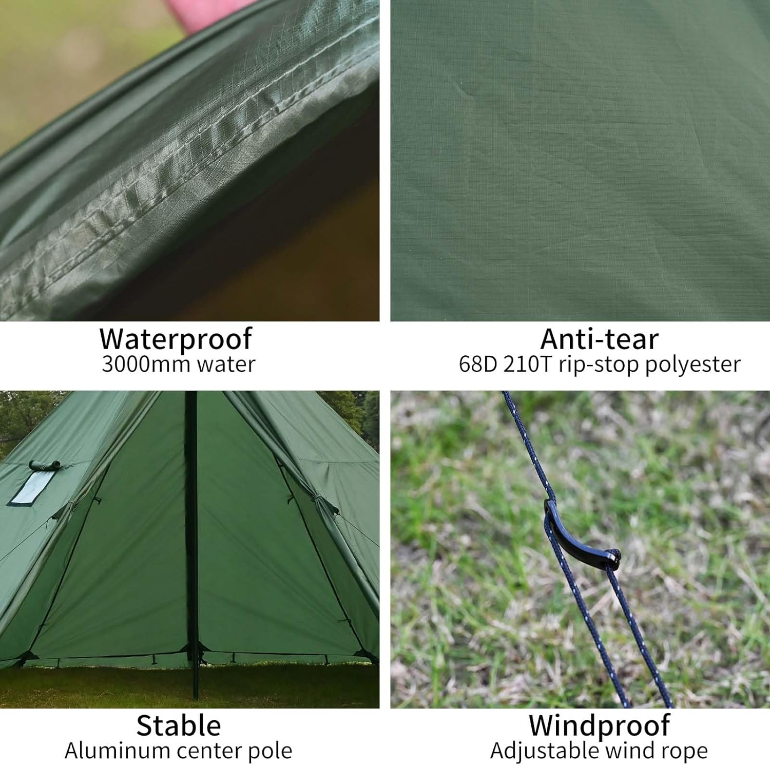 Hot Tent with Stove Jack and Snow Skirt, 6.89~8.53ft Standing Room, 2~5 Person, Tipi Tent for Family Hiking, Fishing, Hunting, Backpacking Camping