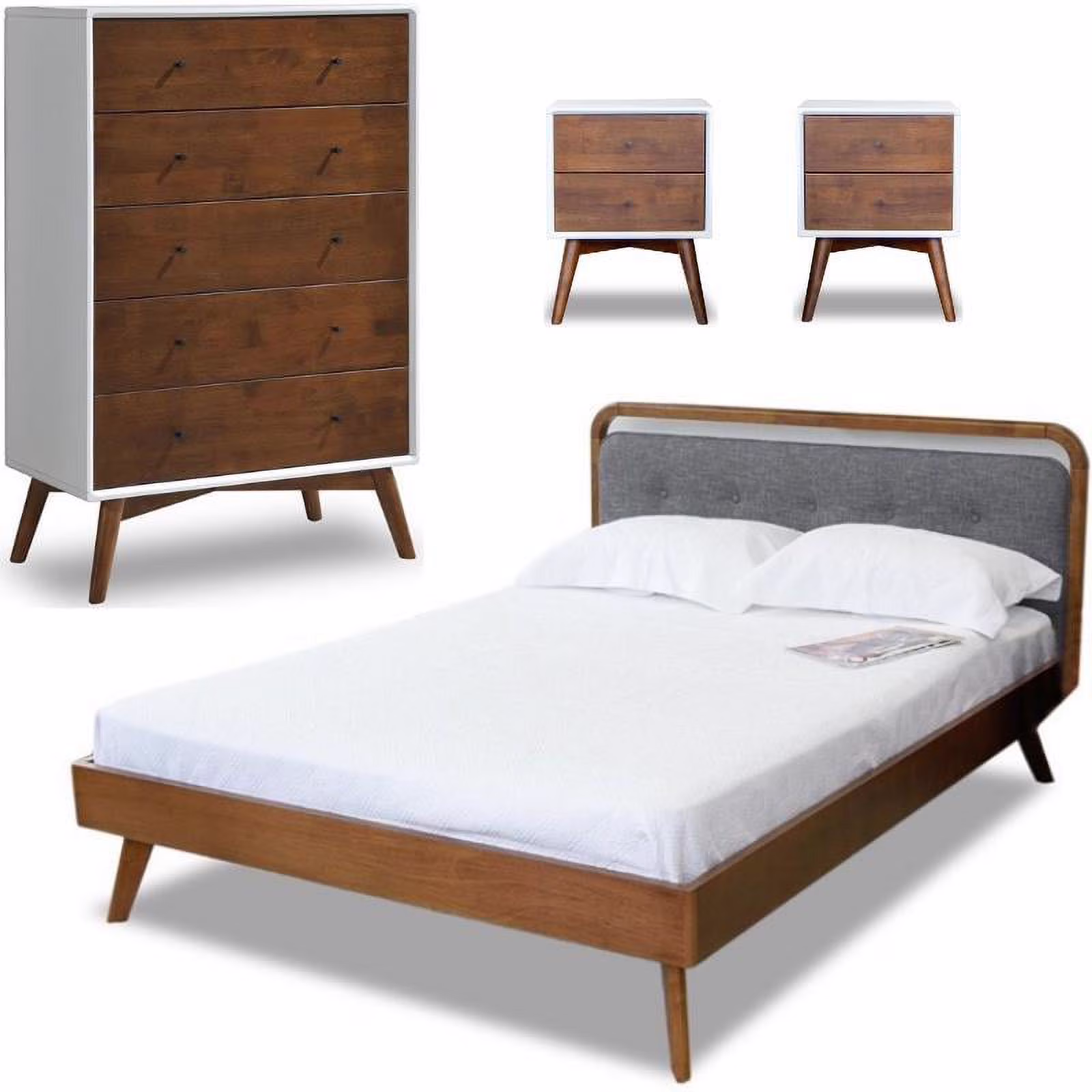 Home Square 4 Piece Set with Queen Platform Bed 2-Nightstand & 5-Drawer Dresser