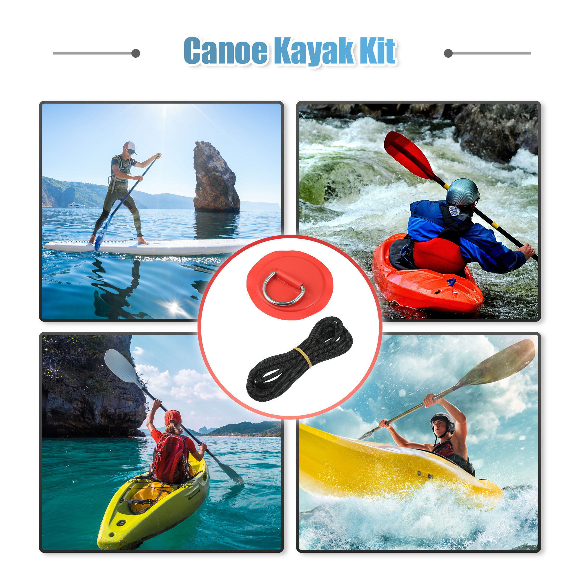 Unique Bargains 7pcs 11.81Ft 6mm Shock Cord Elastic Deck Rigging Kit with 6 D Ring Patch for Boat Kayak Accessories Red