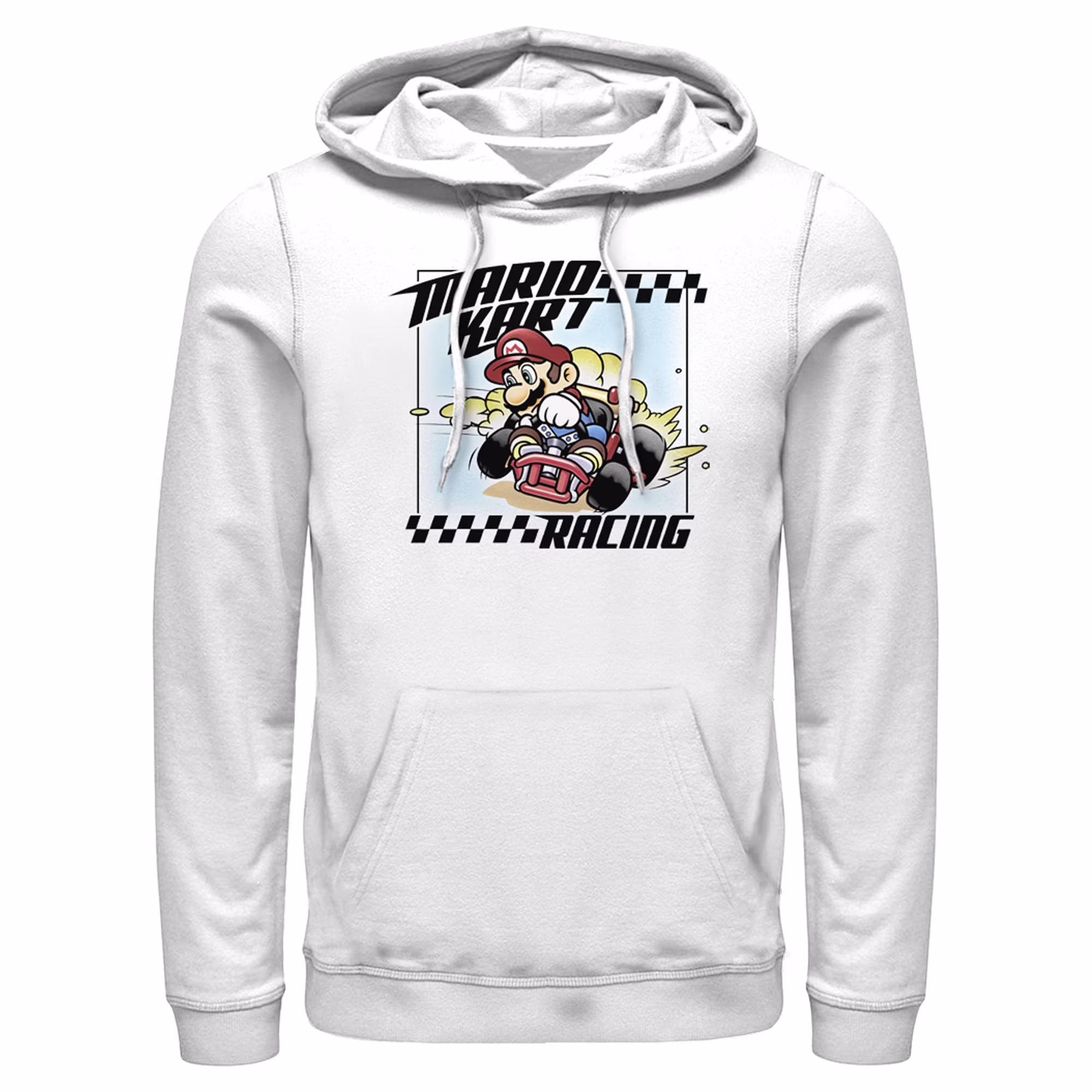 Men's Nintendo Mario Kart Racing Frame  Pull Over Hoodie White 2X Large