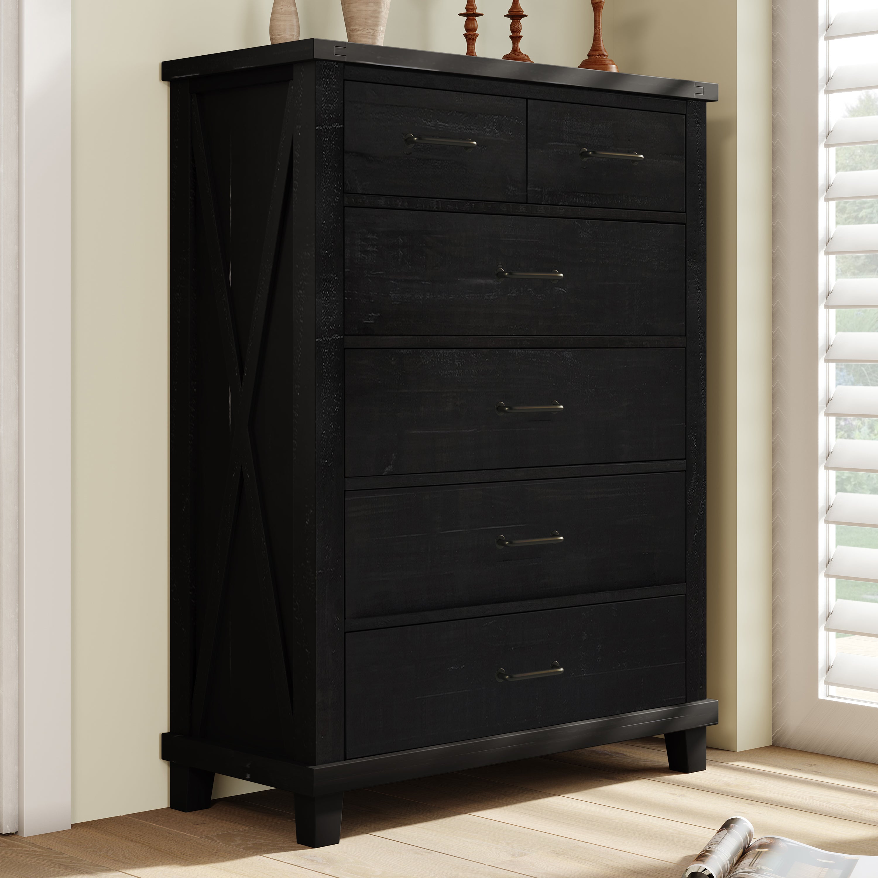 Harmony Home Collection: Rustic Pine Six-Drawer Tallboy Chest