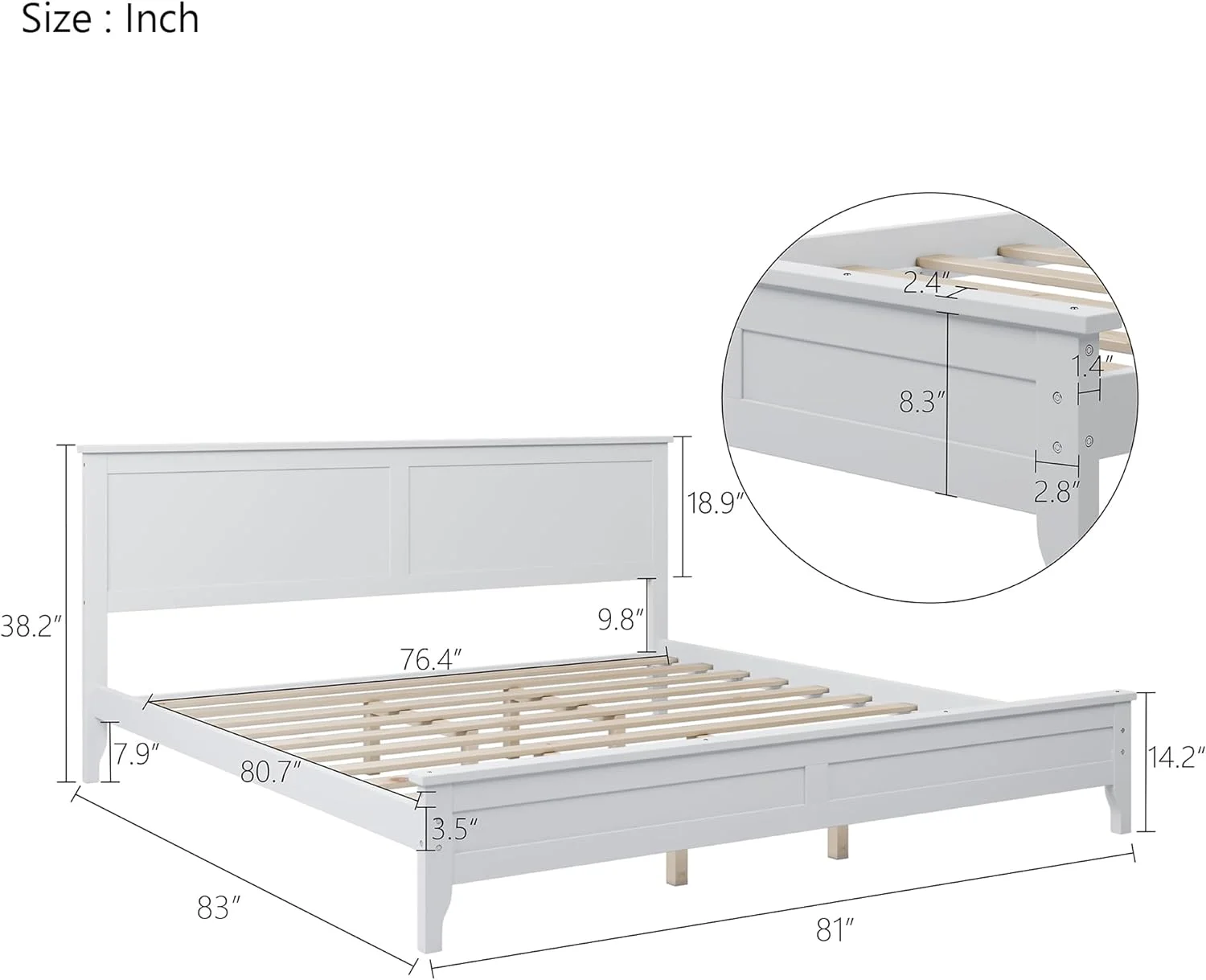 White Kig Platform Bed With Headboard, Moder Woode Kig Bed Frame With Slat Support, Kig Size Beds For Kids Tees Adults, o Box Sprig eed, White
