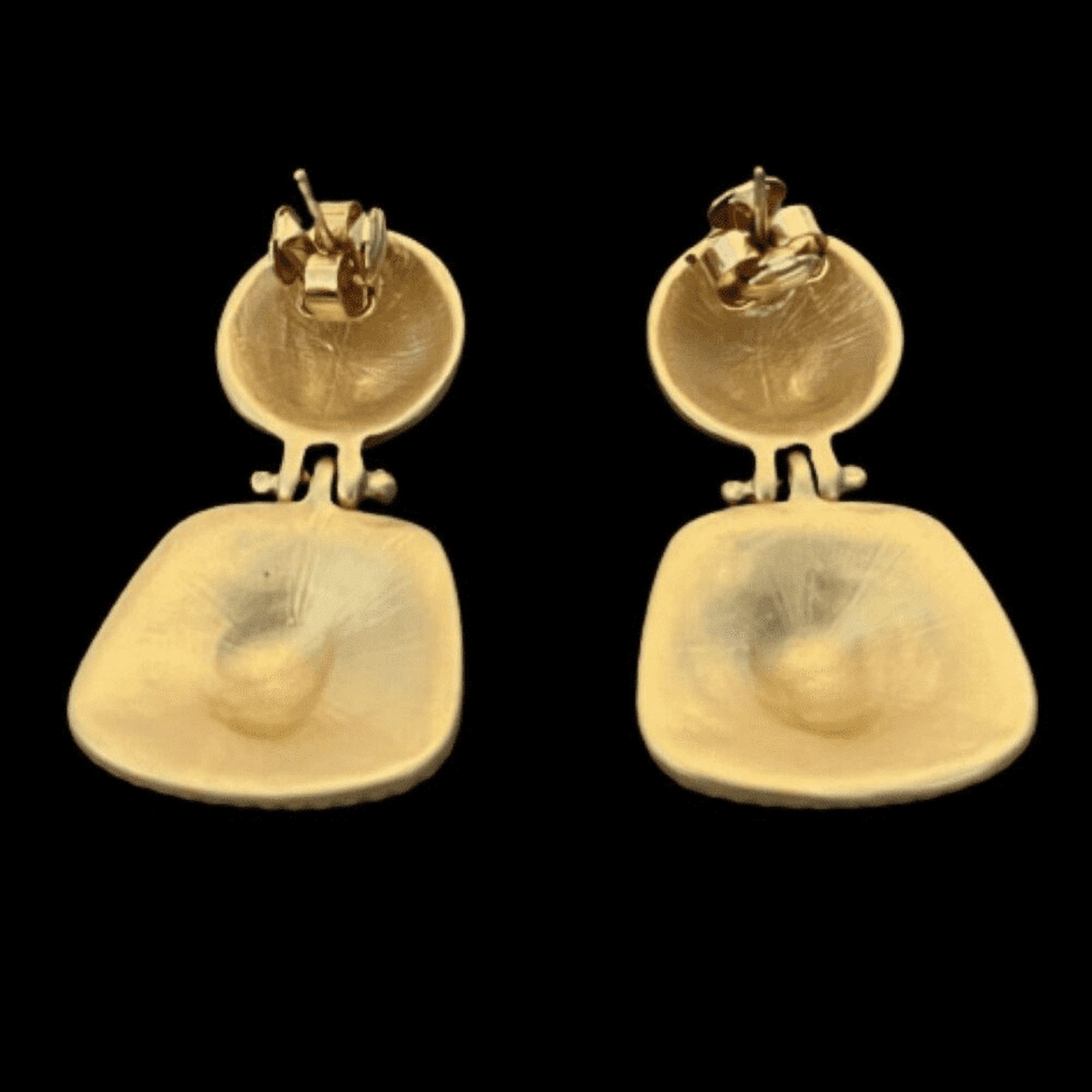 Lion Head Door Knocker Earrings Matte Gold Tone Vtg Pierced Post Dangle Drop