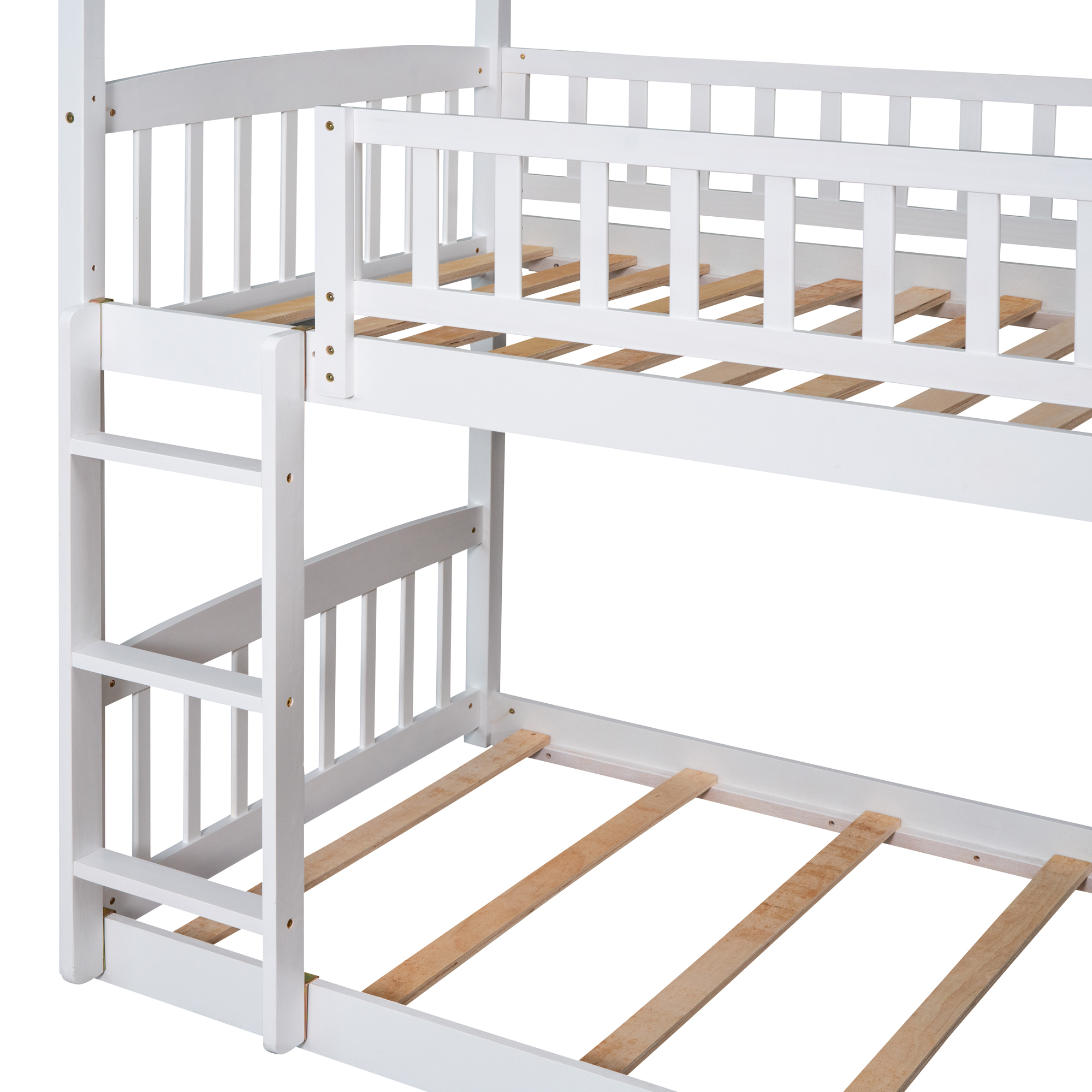 Twin Over Twin Bunk Bed with Slide, Home Bed with Slide, White, Dimensions 79.5