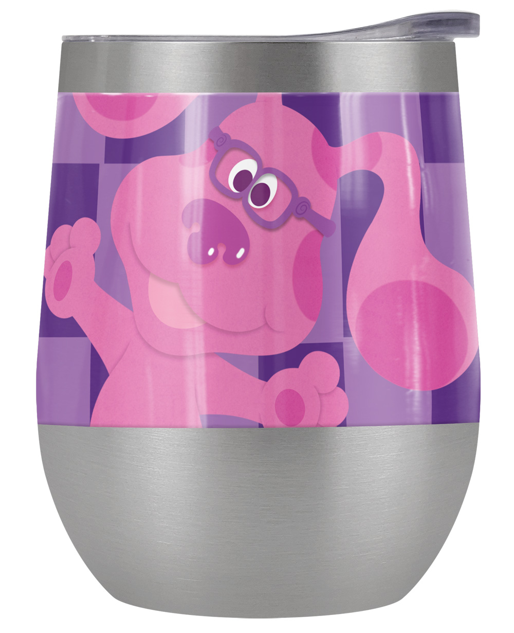 Blues Clues Official Blue'S Clues Large Magenta 12 oz Stemless Tumbler, Stainless Steel Travel Cup|Lake Tumbler|Insulated with Leak Resistant Slide-Lock Lid