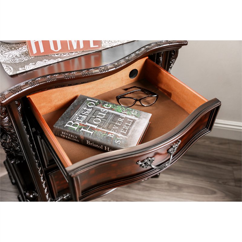 FOA Angelonia 3pc Brown Cherry Solid Wood Bedroom Set - Queen + 2 Nightstands