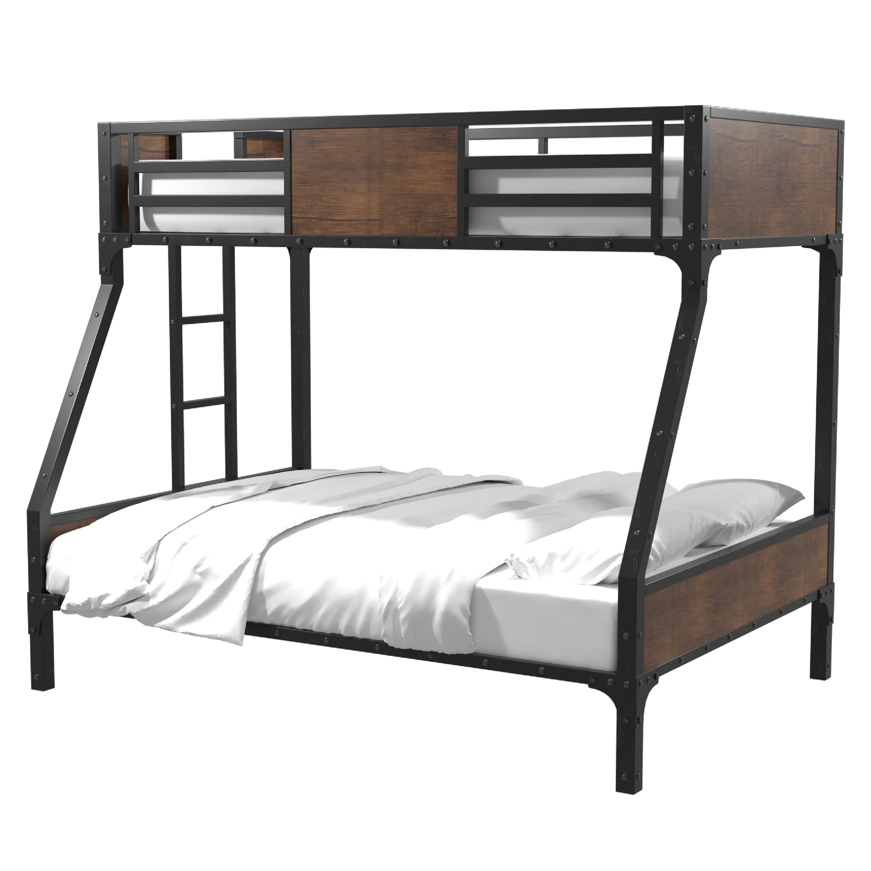Furniture of America Baron Twin over Full Bunk Bed in Black Metal and Brown Wood Finish